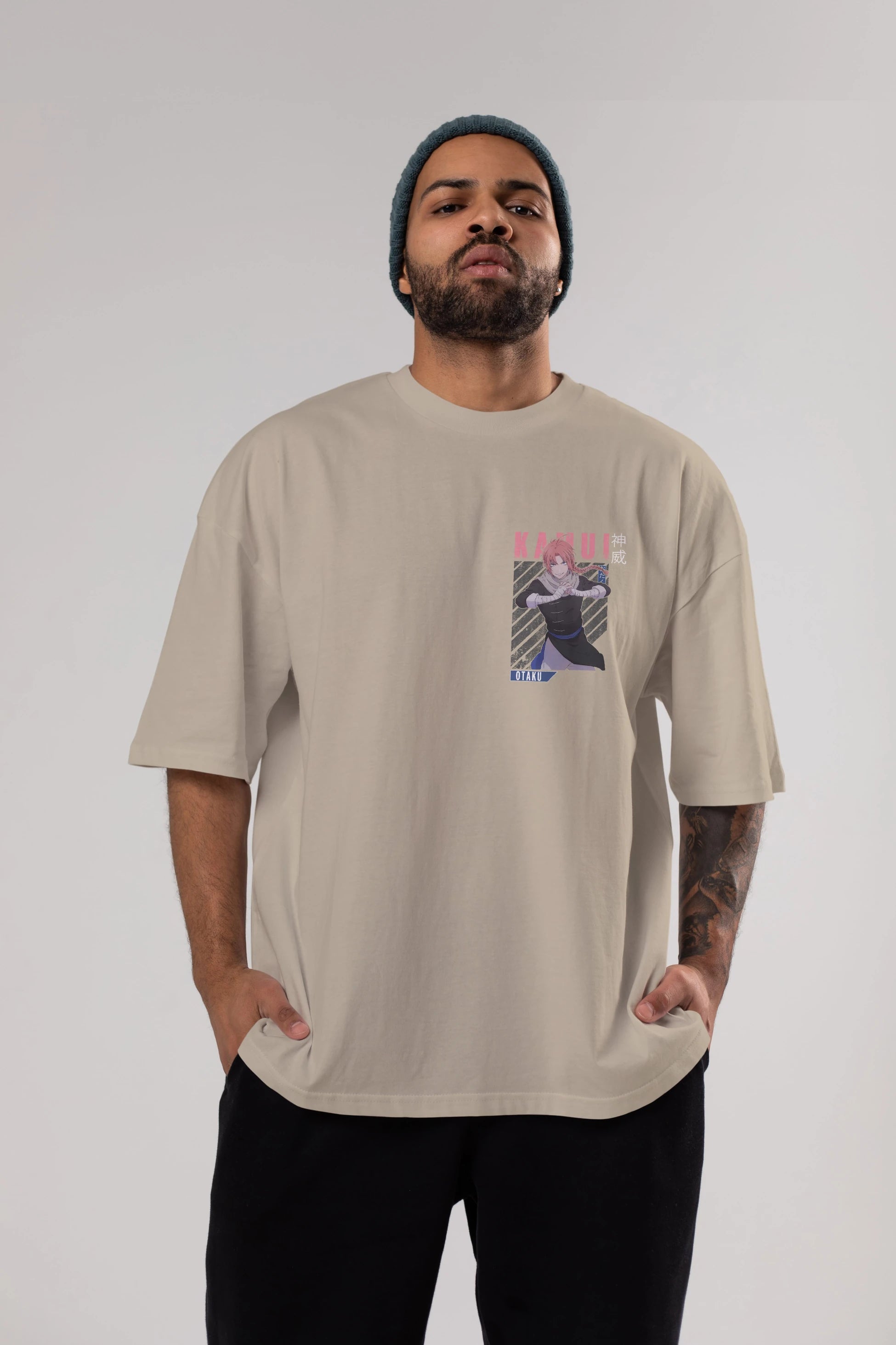 Kamui GINTAMA Ön Sol Baskılı Oversize t-shirt Erkek Kadın Unisex %100 Pamuk Bisiklet Yaka tişort