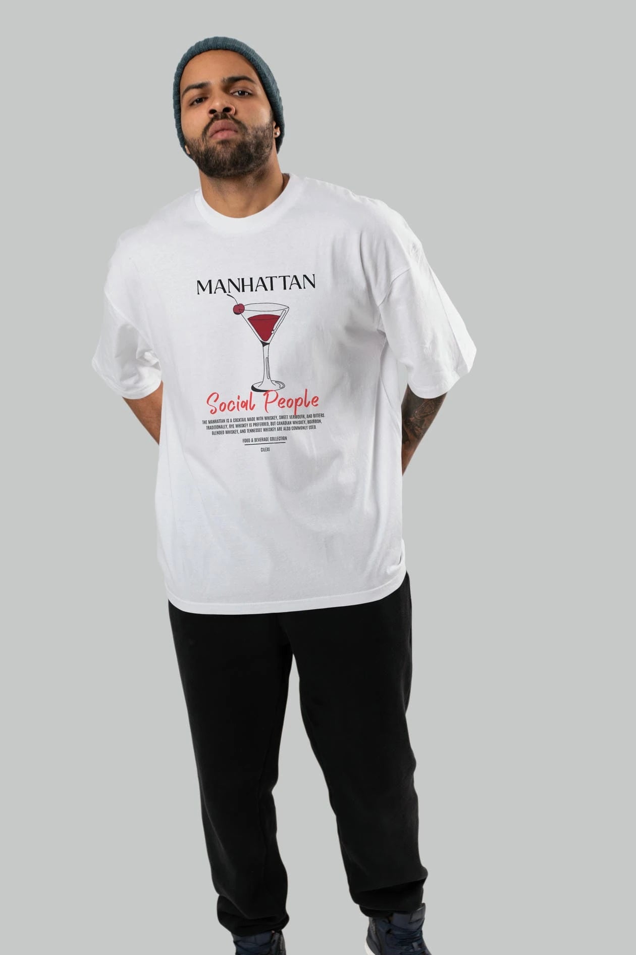 Manhattan Kokteyl Serisi ön Baskılı Oversize t-shirt Erkek Kadın %100 Pamuk Bisiklet Yaka tişort