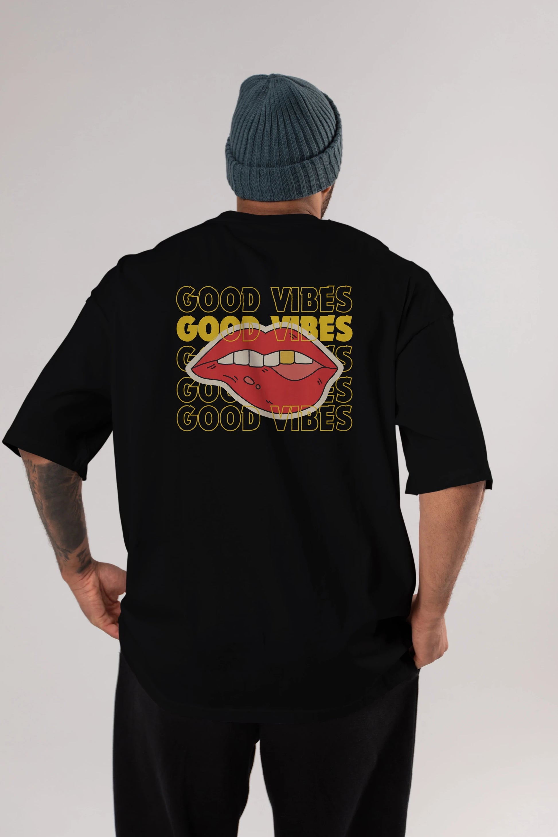 Good Vibes Yazılı 2 Arka Baskılı Oversize t-shirt Erkek Kadın Unisex