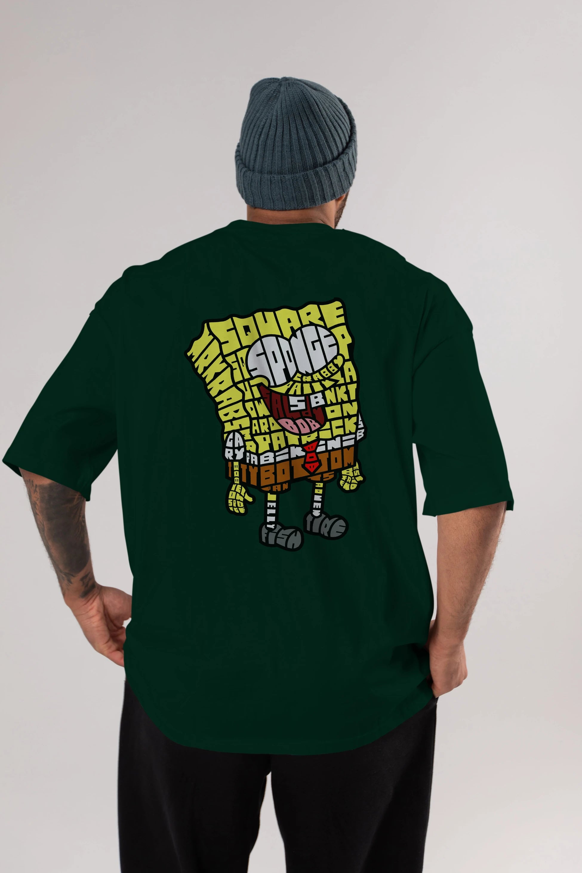 Yellow Sponge Arka Baskılı Oversize t-shirt %100 pamuk Erkek Kadın Unisex
