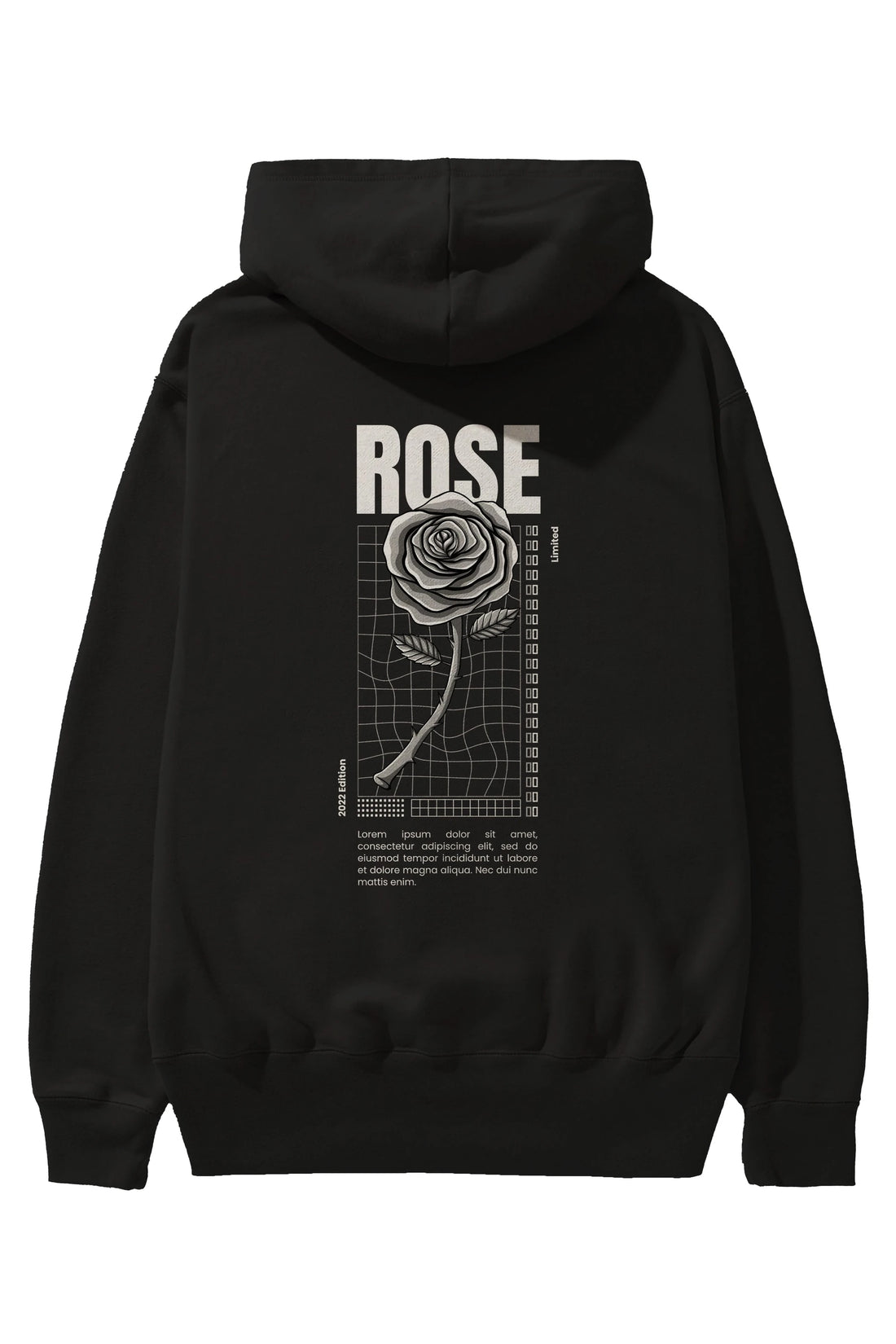 Rose Streetwear Arka Baskılı Oversize Hoodie Kapüşonlu Sweatshirt Erkek Kadın Unisex