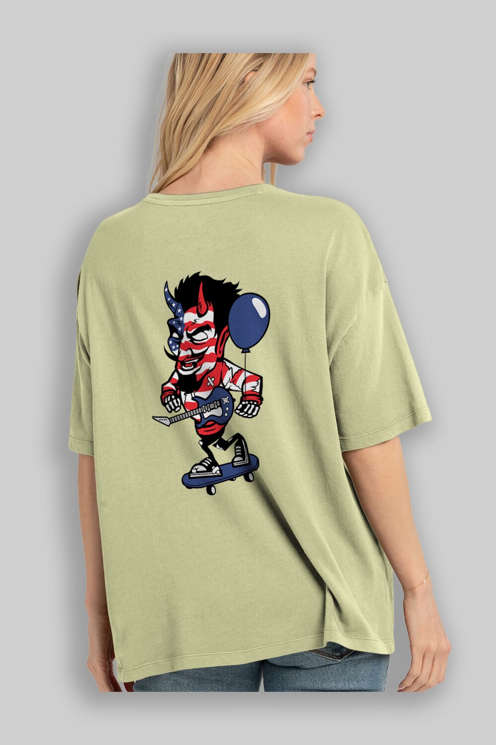 American Devil Skater Arka Baskılı Oversize t-shirt Erkek Kadın Unisex %100 Pamuk tişort