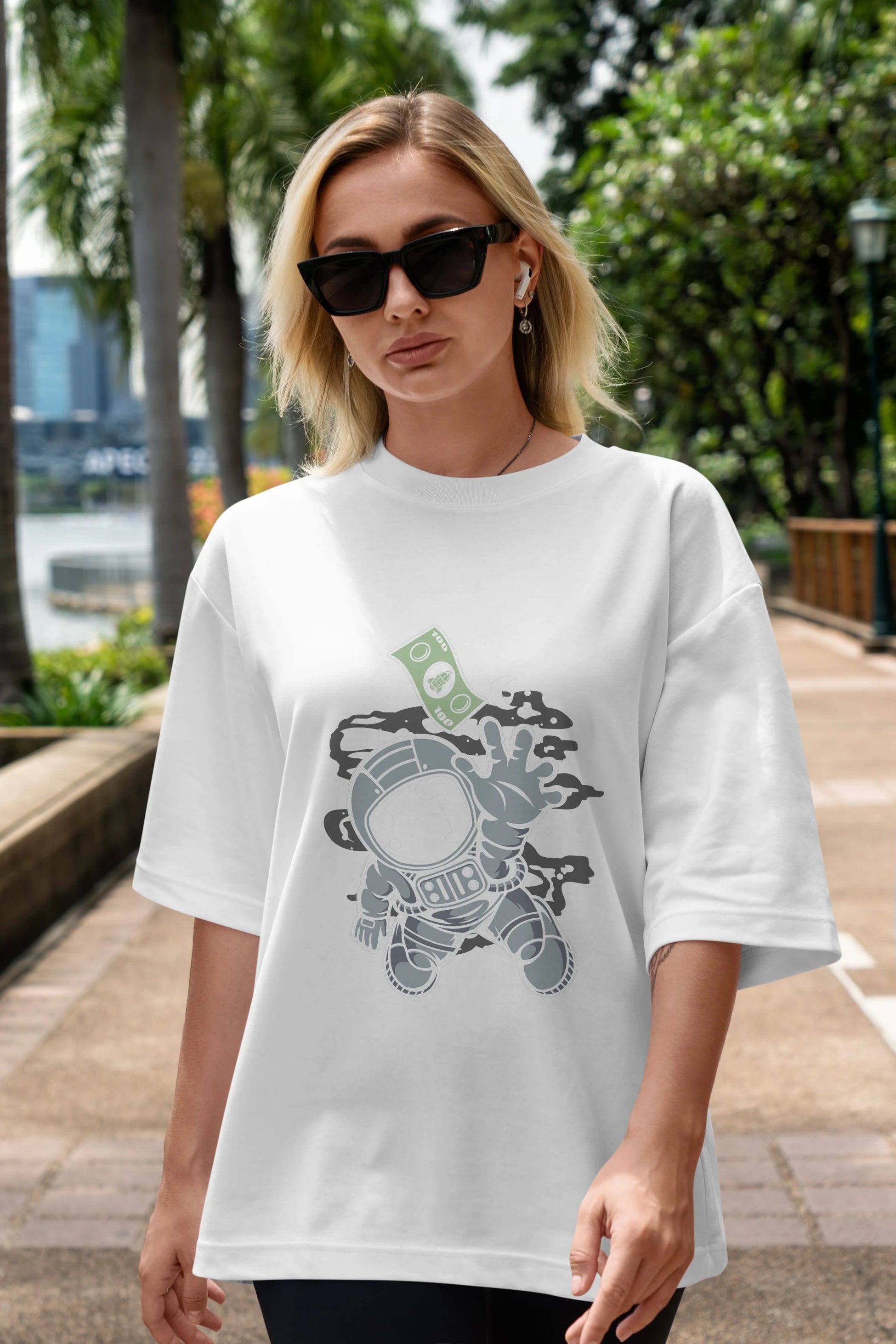 Astronaut Dollar Ön Baskılı Oversize t-shirt Erkek Kadın Unisex