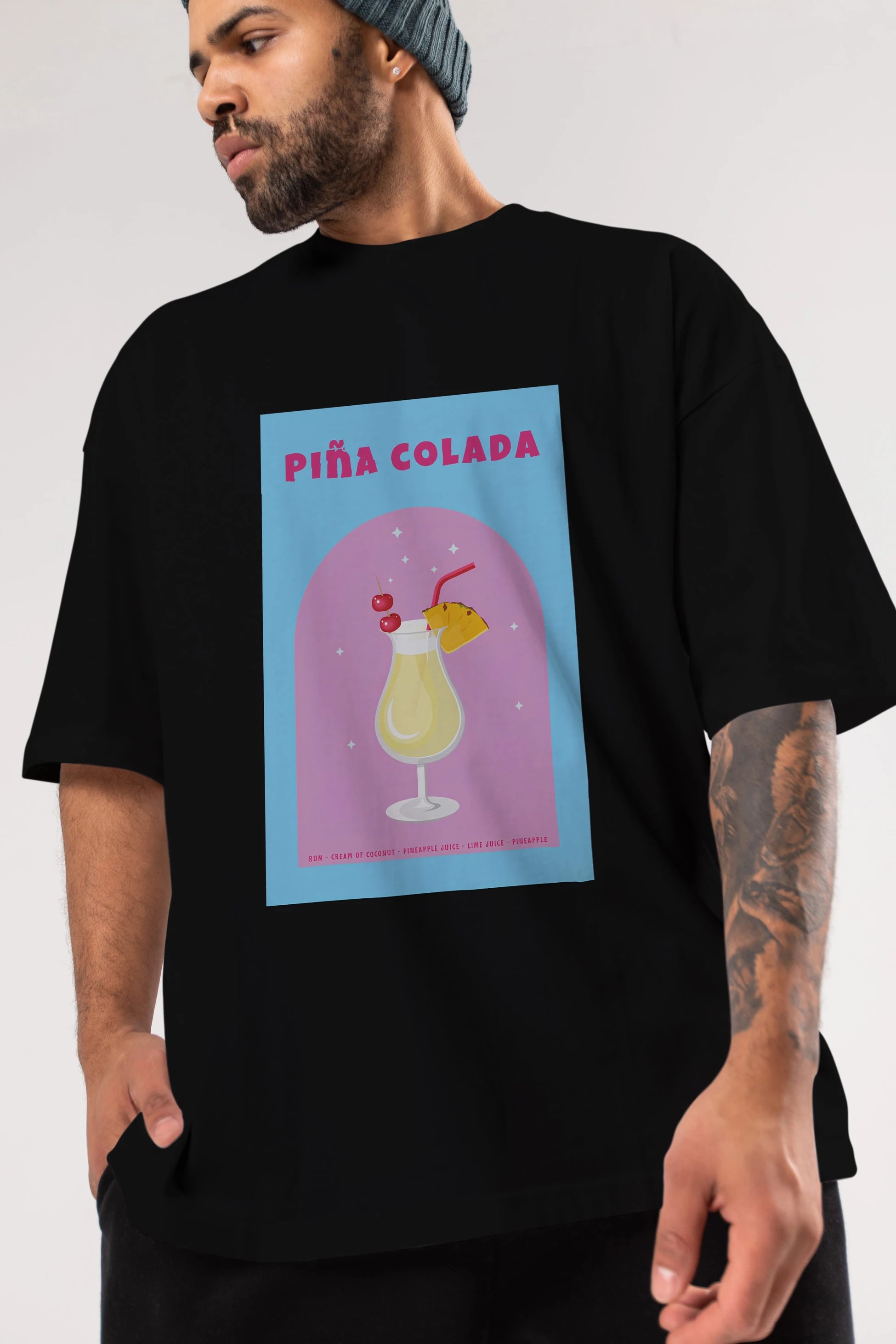 Pina Colada 2 Ön Baskılı Oversize t-shirt Erkek Kadın Unisex %100 Pamuk Bisiklet Yaka tişort