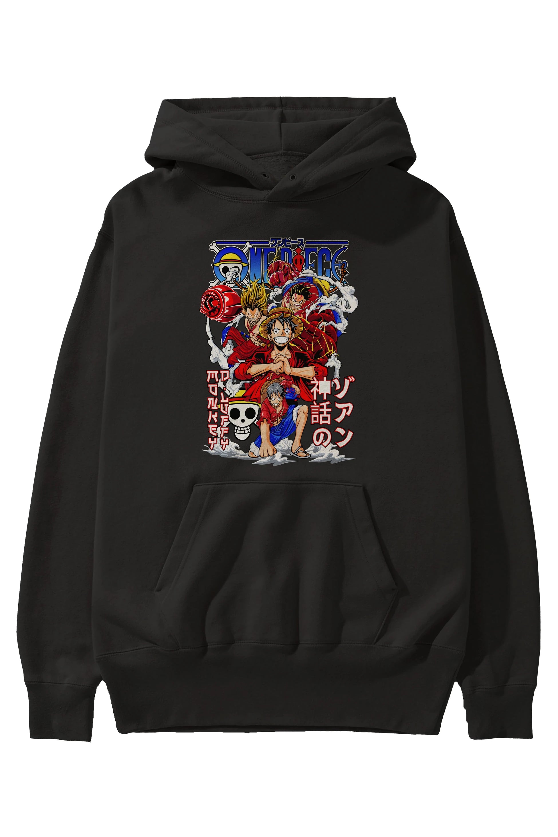 MONKEY D. LUFF-ONE PIECE 2 Anime Ön Baskılı Hoodie Oversize Kapüşonlu Sweatshirt Erkek Kadın Unisex