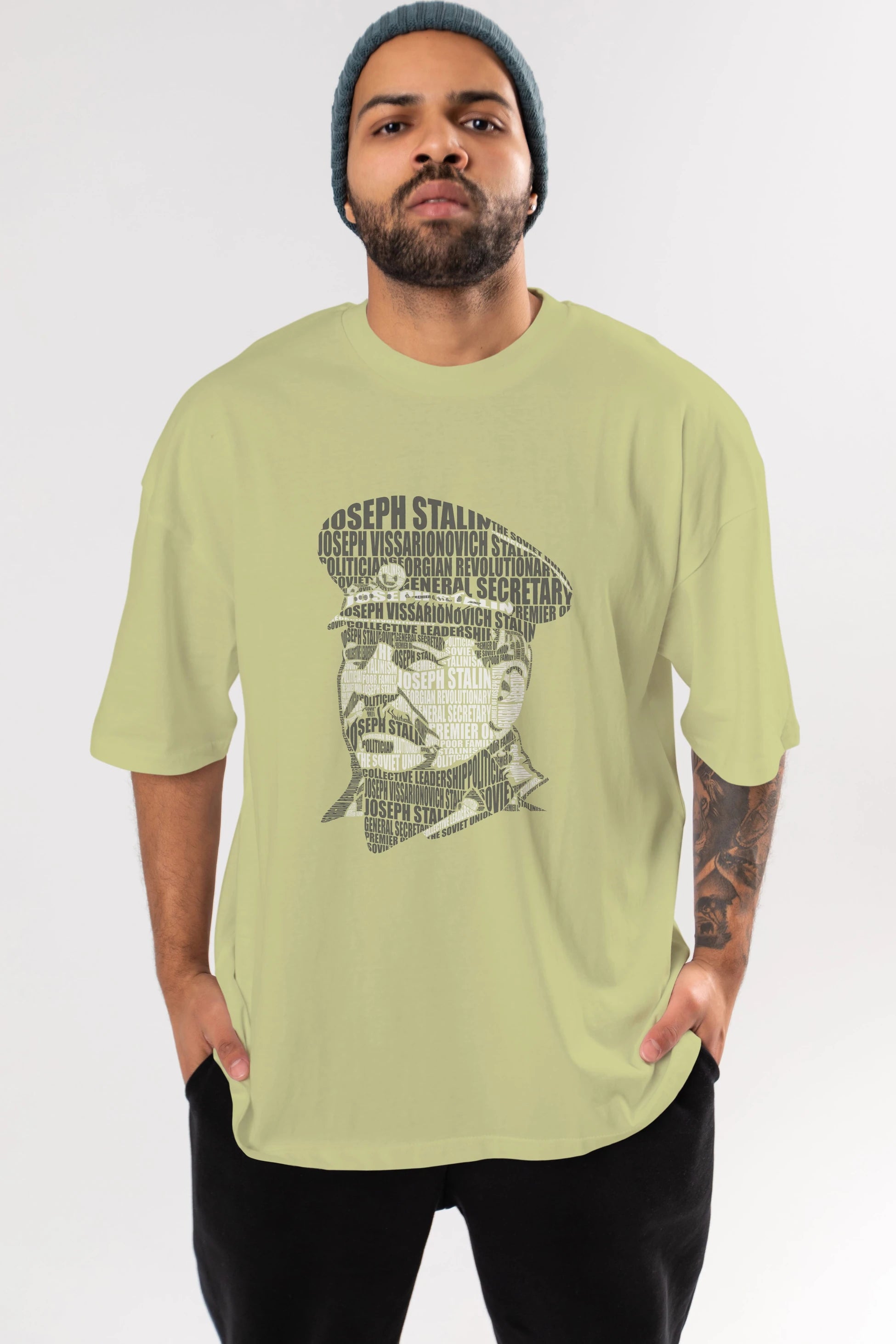 Joseph Stalin Calligram Ön Baskılı Oversize t-shirt %100 pamuk Erkek Kadın Unisex