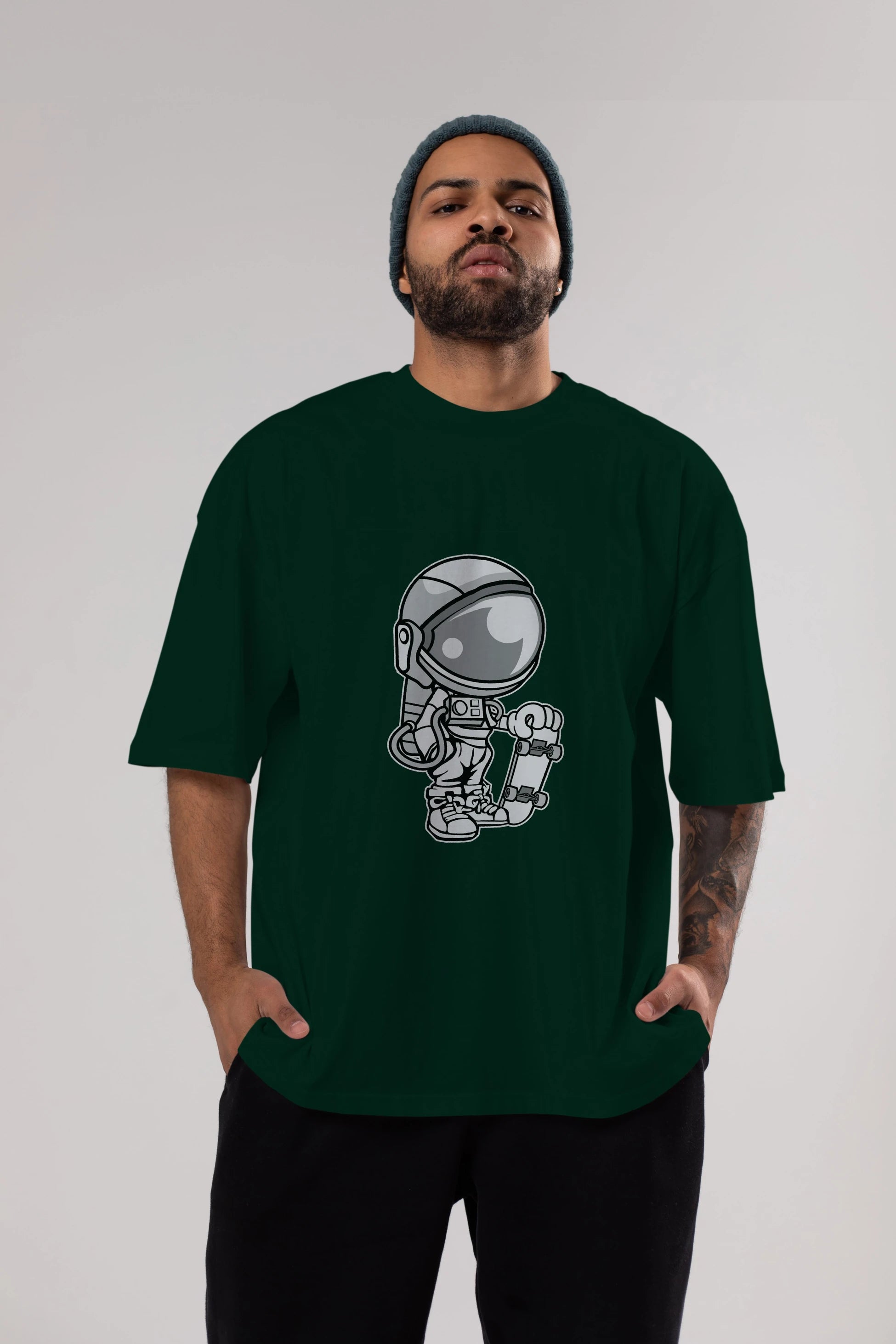 Astronaut Skaterboy Ön Baskılı Oversize t-shirt Erkek Kadın Unisex %100 Pamuk tişort