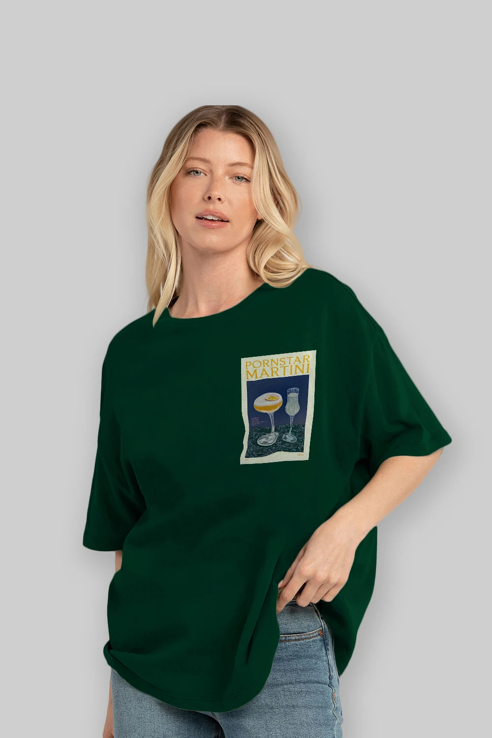 P.rnstar Martini Ön Sol Baskılı Oversize t-shirt Erkek Kadın Unisex %100 Pamuk Bisiklet Yaka tişort