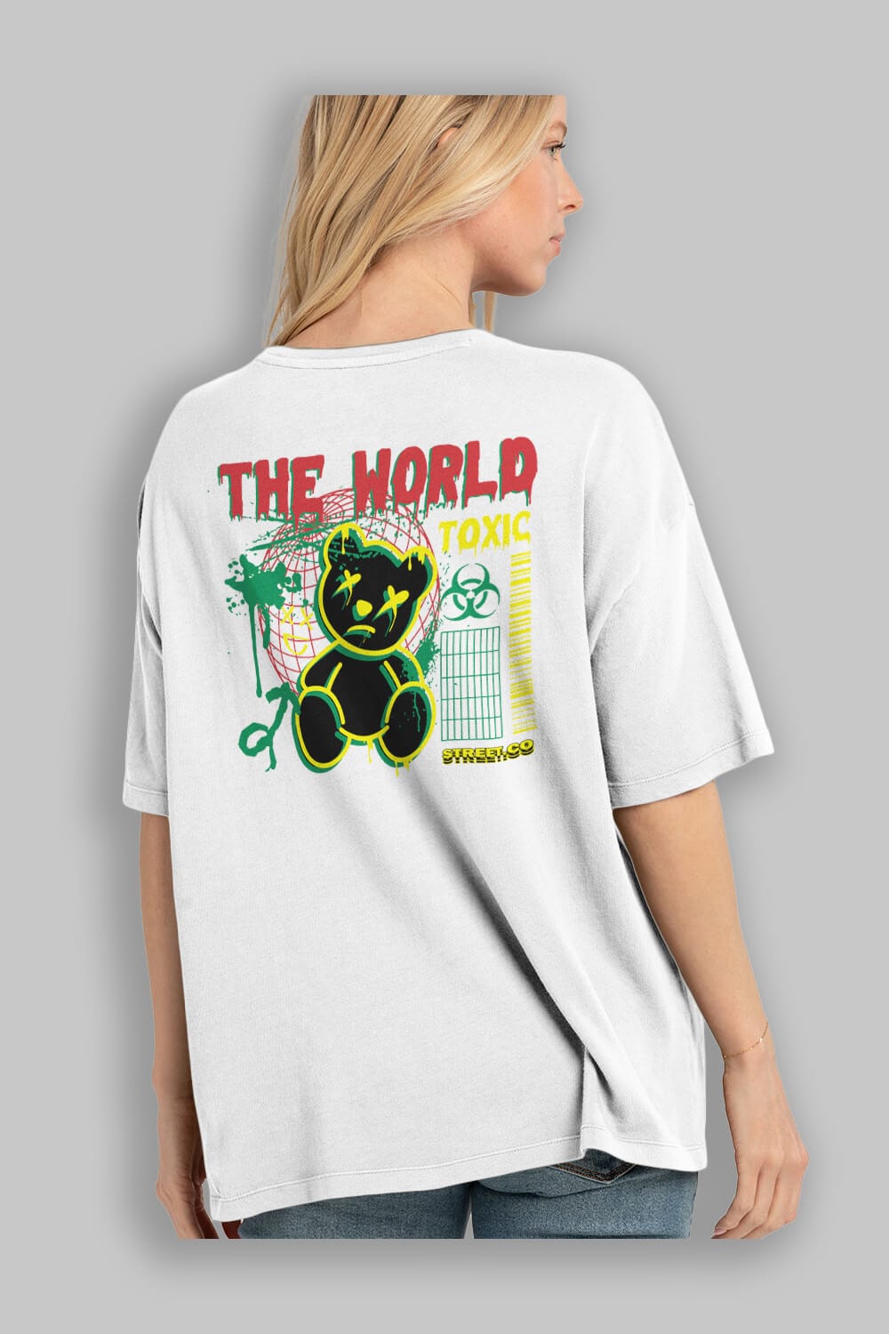 The World Toxic Bear Arka Baskılı Oversize t-shirt Erkek Kadın Unisex