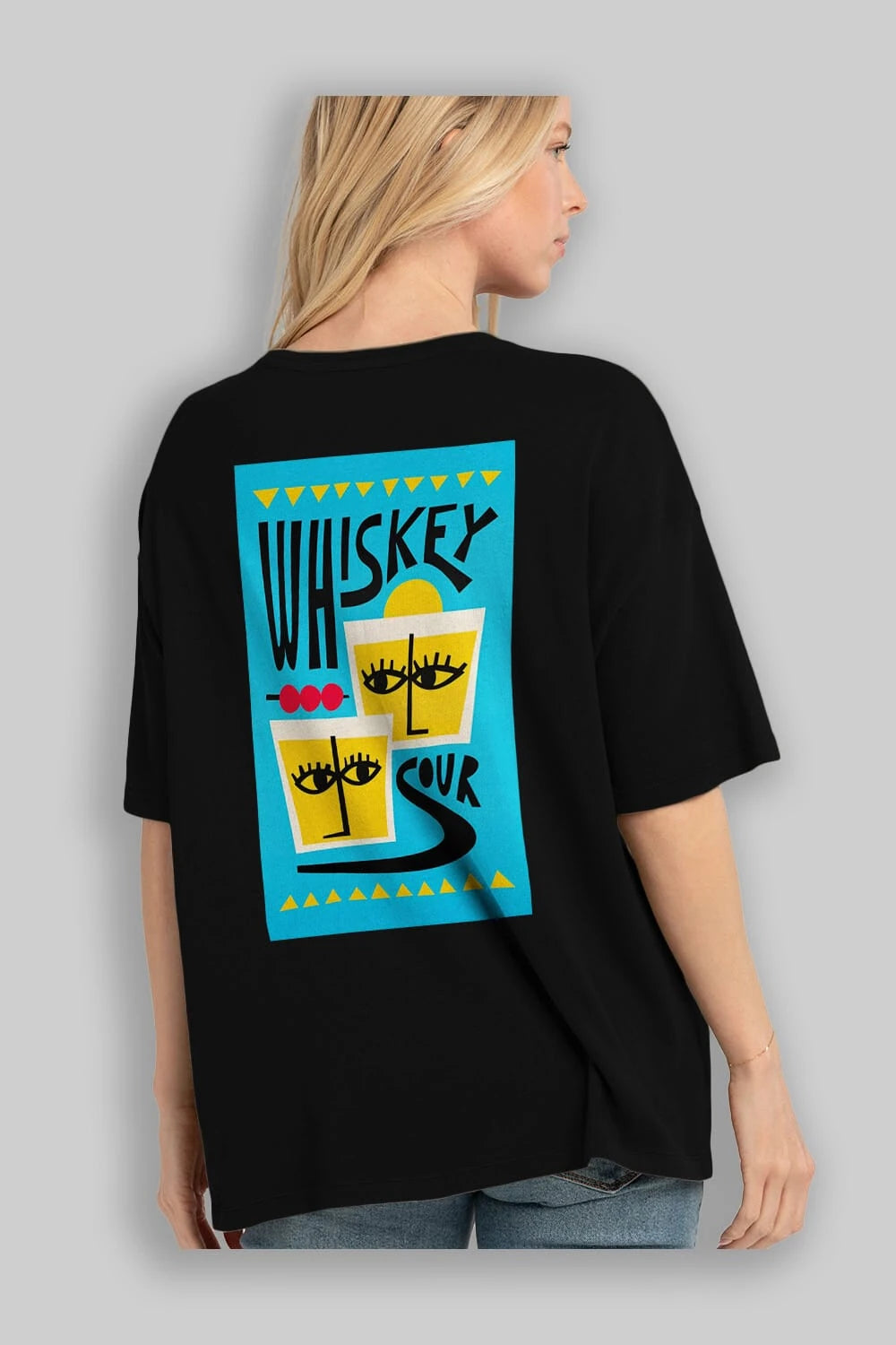 Whiskey Sour 2 Arka Baskılı Oversize t-shirt Erkek Kadın Unisex %100 Pamuk Bisiklet Yaka tişort