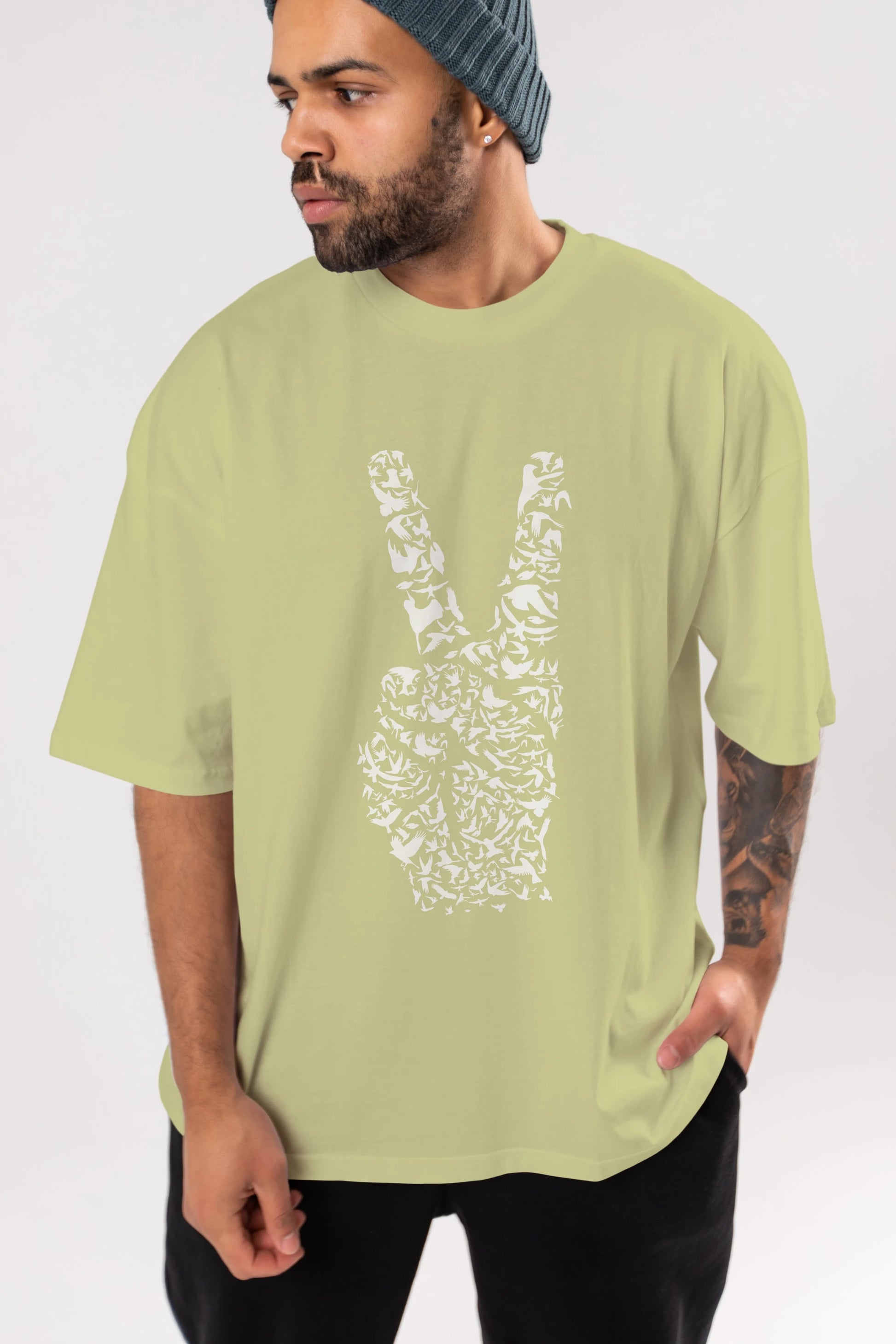 Peace Ön Baskılı Oversize t-shirt %100 pamuk Erkek Kadın Unisex