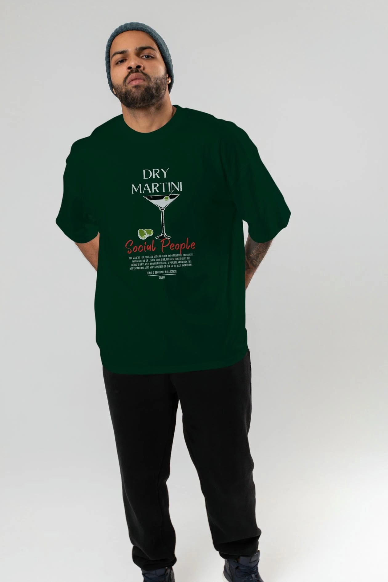 Dry Martını Kokteyl Serisi ön Baskılı Oversize t-shirt Erkek Kadın %100 Pamuk Bisiklet Yaka tişort