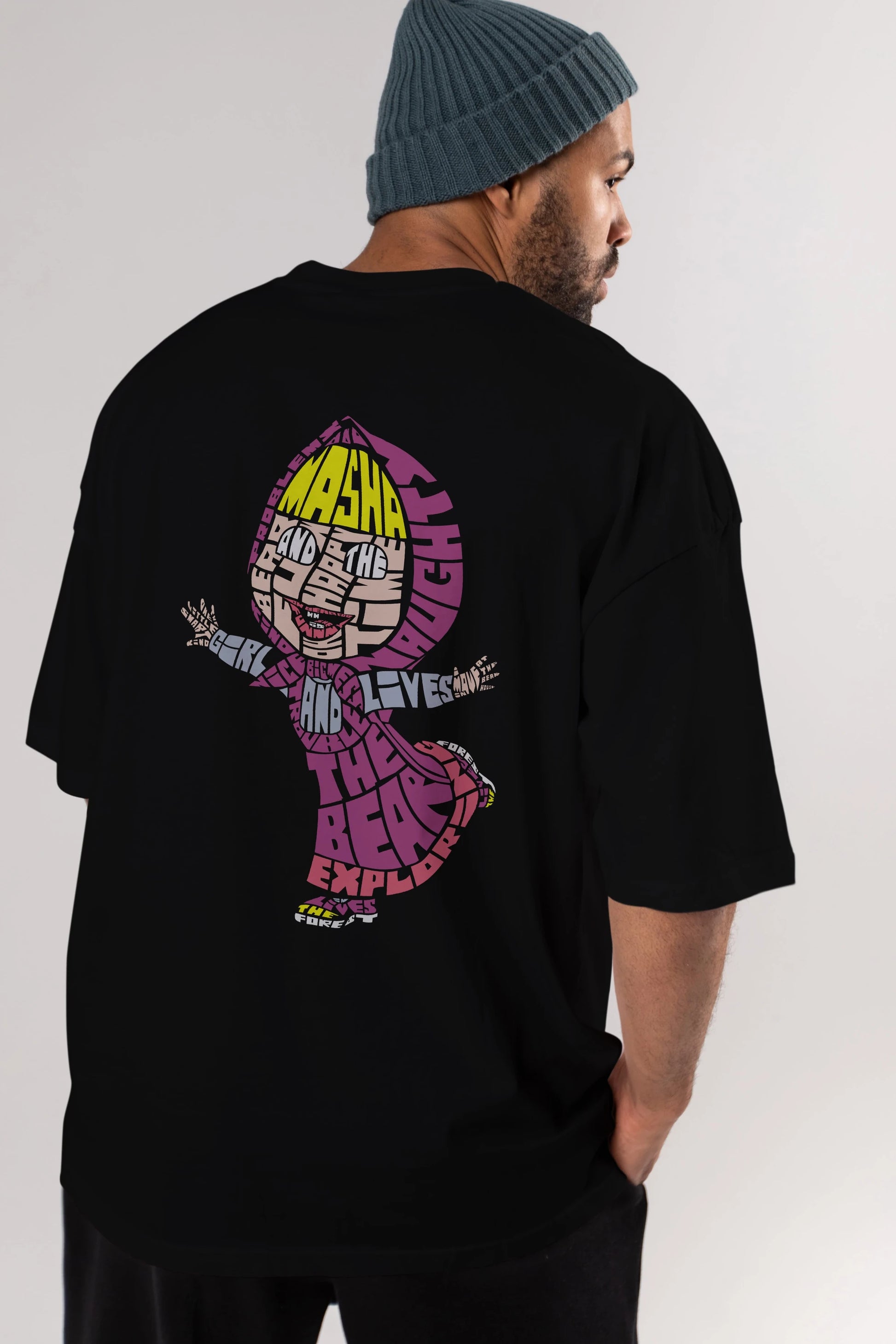 Masha And The Bear Arka Baskılı Oversize t-shirt %100 pamuk Erkek Kadın Unisex