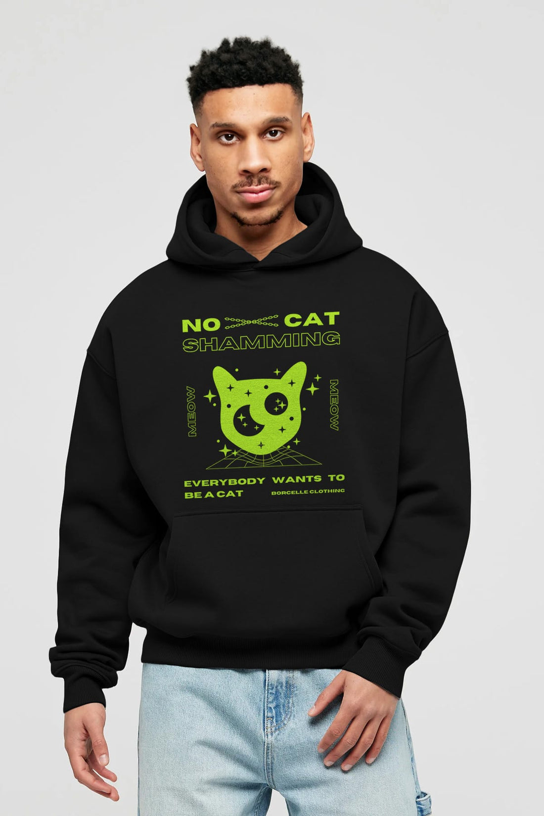 No Cat Shamming Yazılı Ön Baskılı Oversize Hoodie Kapüşonlu Sweatshirt Erkek Kadın Unisex
