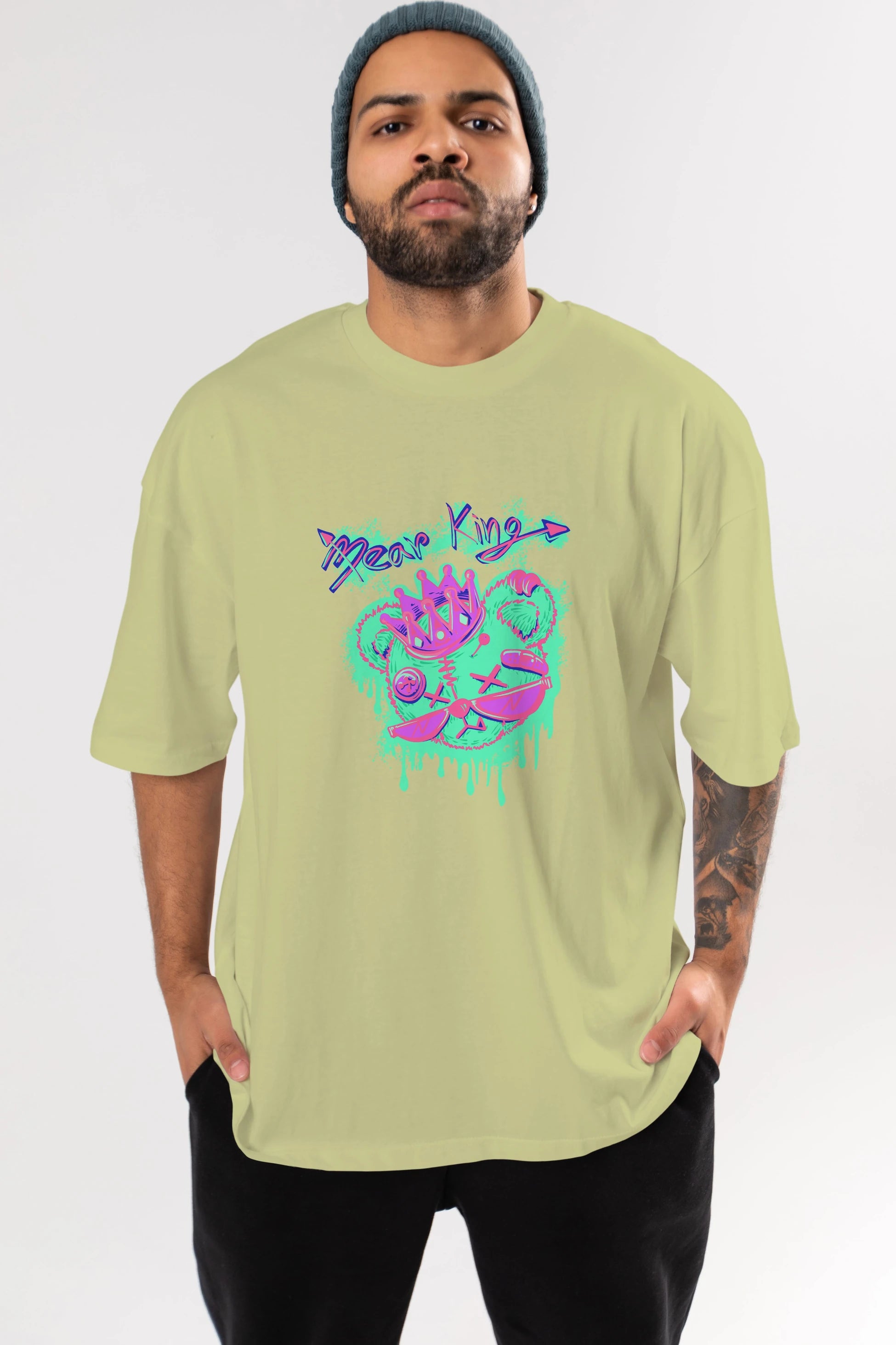 Bear King Ön Baskılı Oversize t-shirt Erkek Kadın Unisex