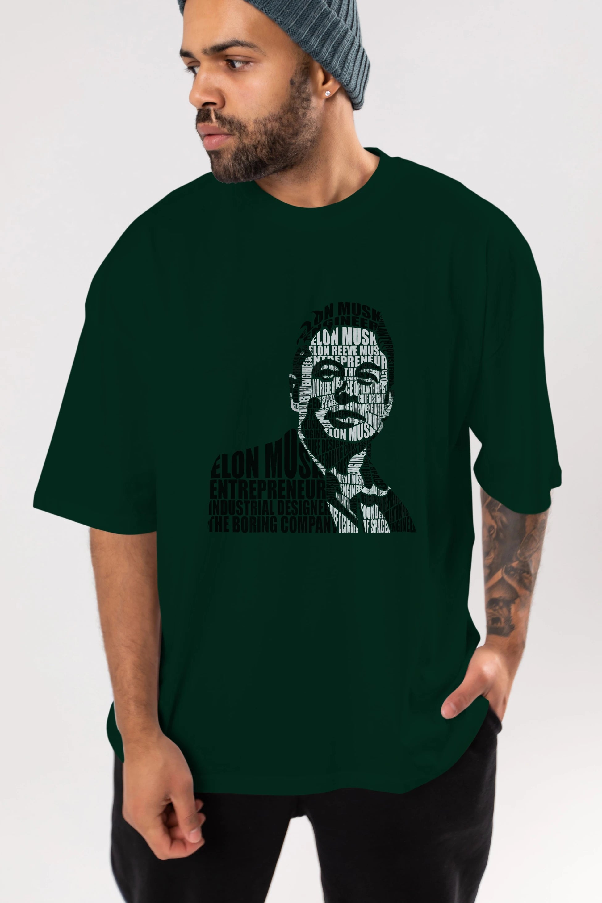 Elon Musk Calligram Ön Baskılı Oversize t-shirt %100 pamuk Erkek Kadın Unisex