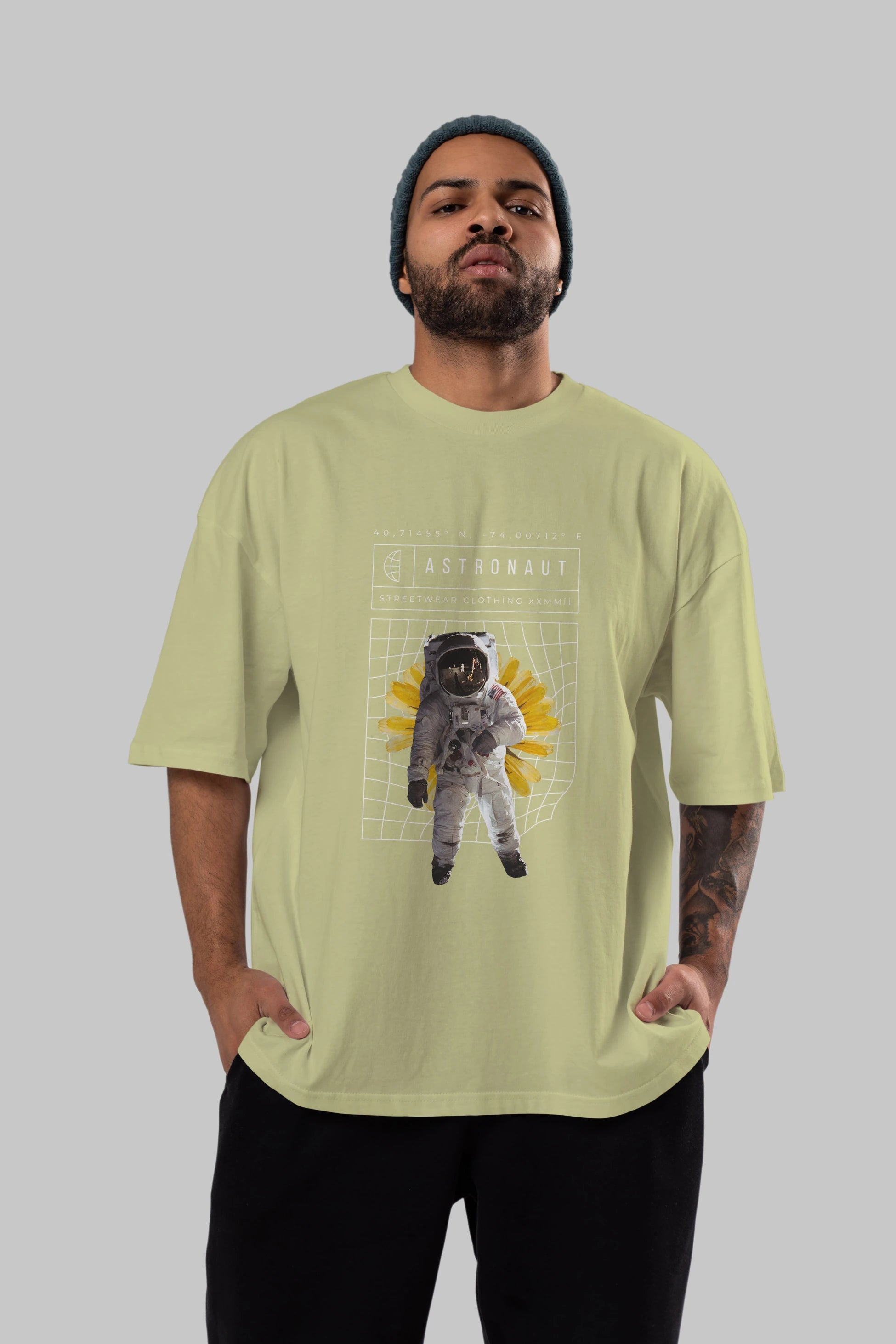 Astronaut Streetwear Ön Baskılı Oversize t-shirt Erkek Kadın Unisex