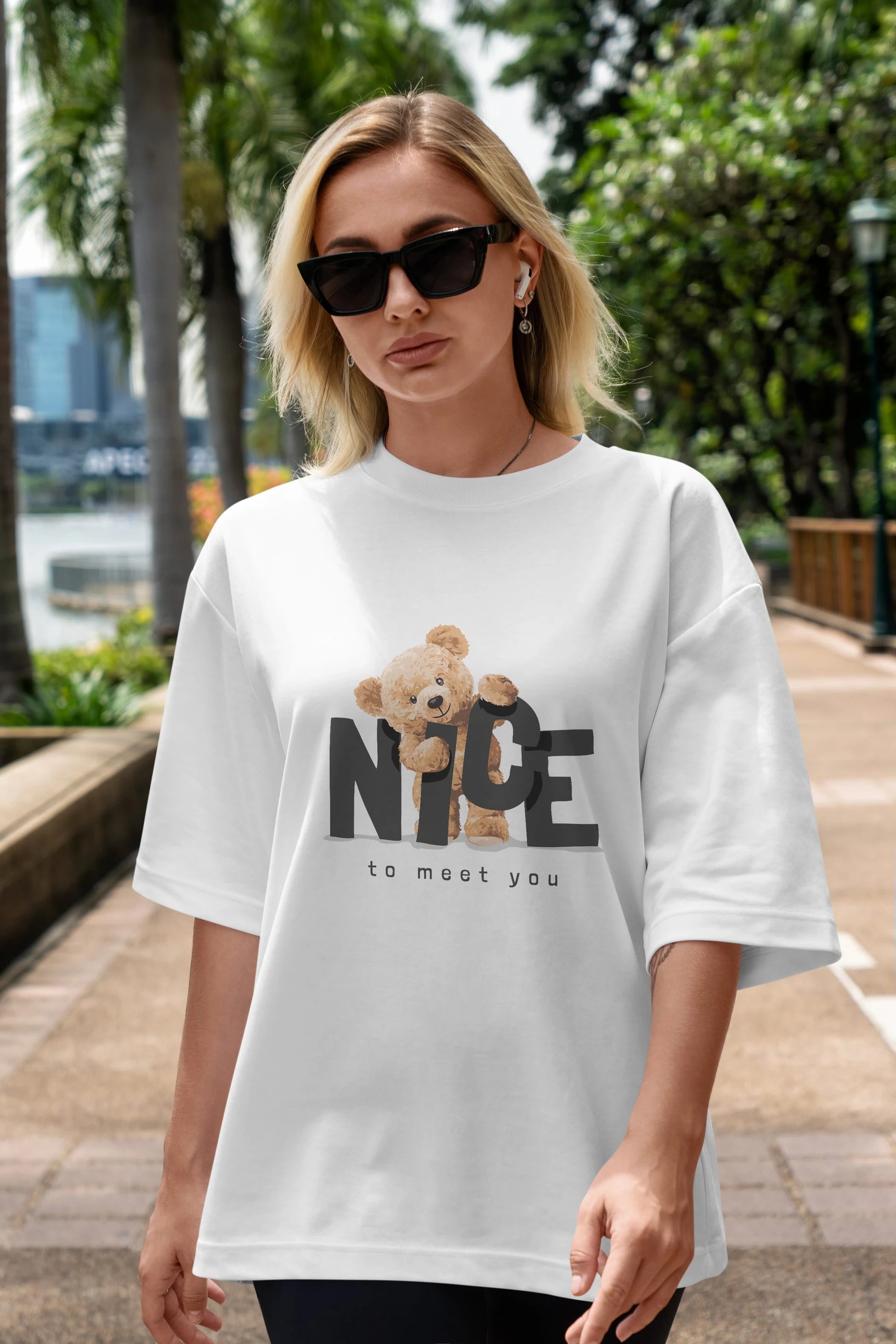 Teddy Nıce To Meet You Ön Baskılı Oversize t-shirt Erkek Kadın Unisex %100 Pamuk