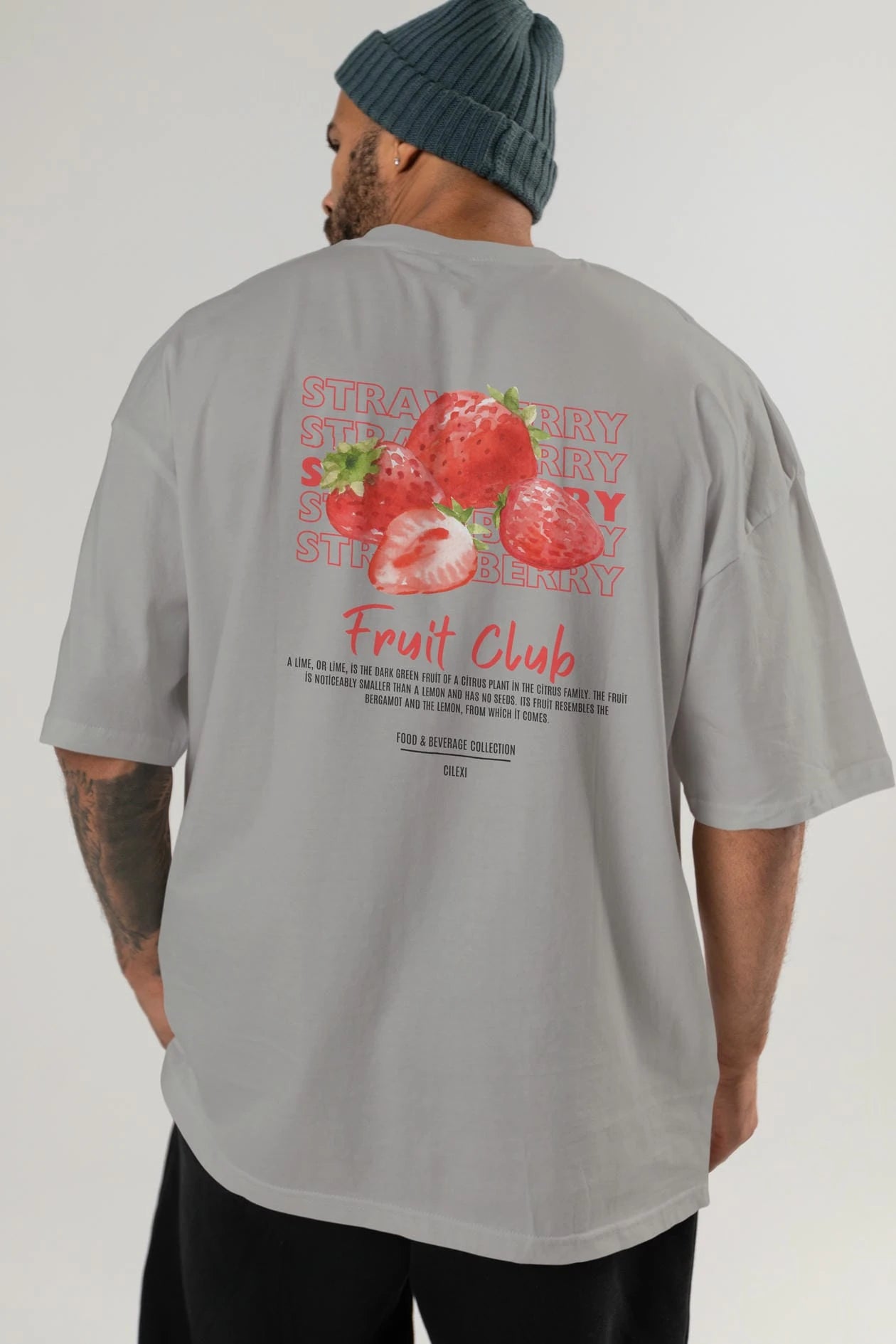 Strawberry Arka Baskılı Oversize t-shirt Erkek Kadın Pamuk Bisiklet Yaka tişort