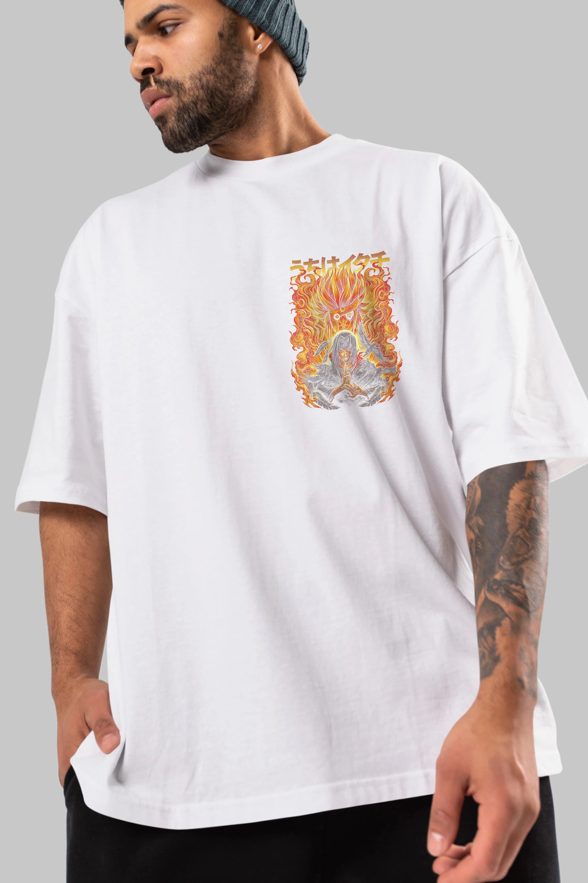 NARUTO ITACHI UCHIHA Ön Sol Baskılı Oversize t-shirt Erkek Kadın Unisex %100 Pamuk Bisiklet Yaka tişort