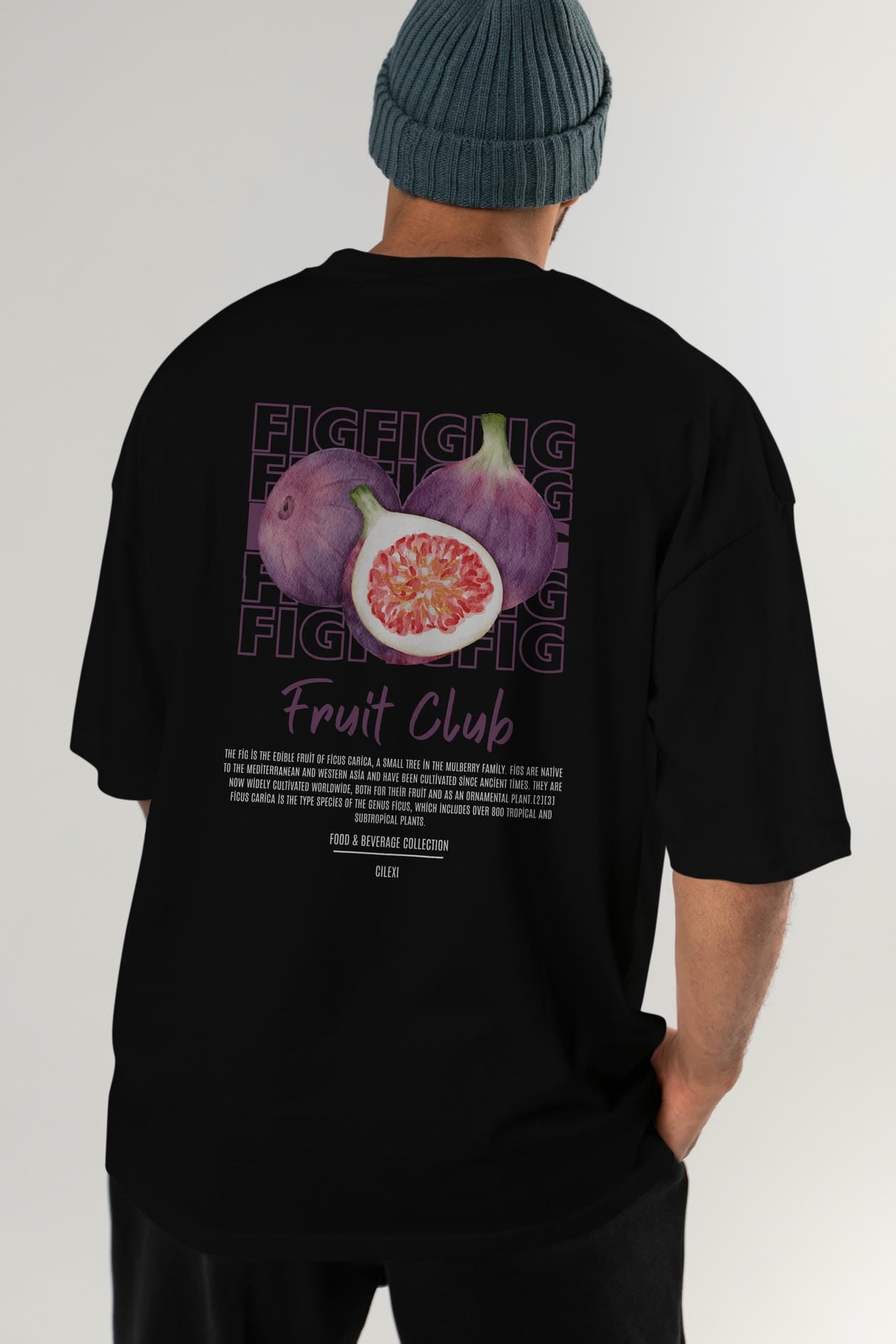 Fig Arka Baskılı Oversize t-shirt Erkek Kadın Pamuk Bisiklet Yaka tişort