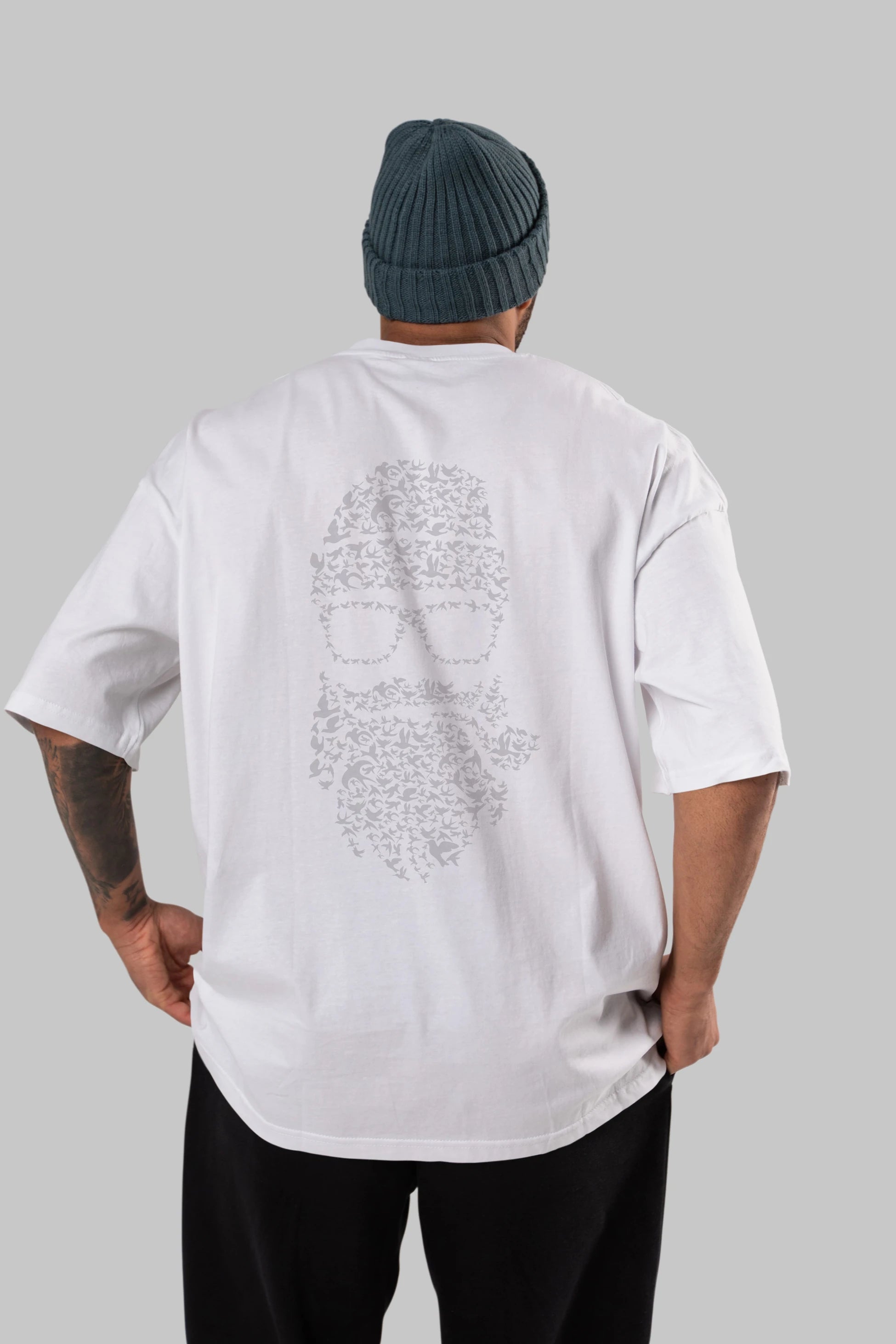 Birds Beard Arka Baskılı Oversize t-shirt %100 pamuk Erkek Kadın Unisex