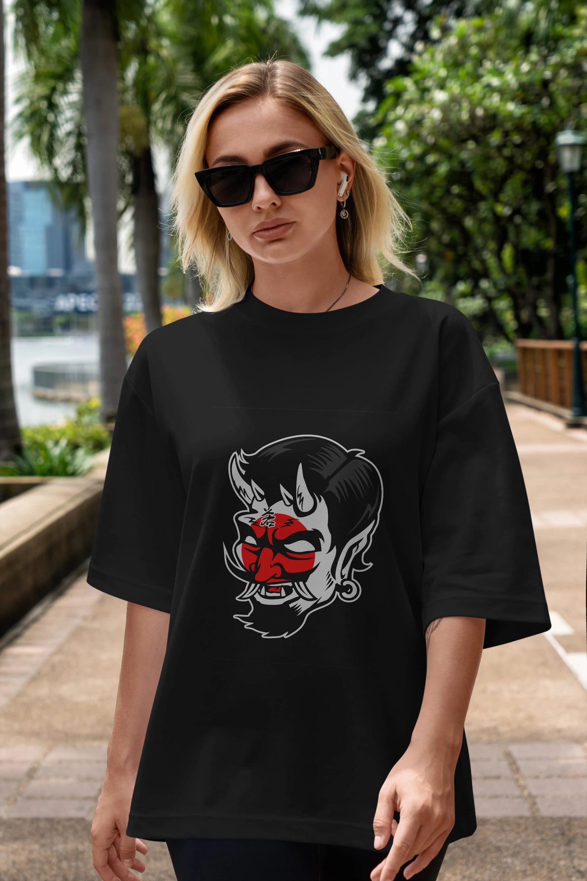 Japanese Devil Ön Baskılı Oversize t-shirt Erkek Kadın Unisex %100 Pamuk tişort