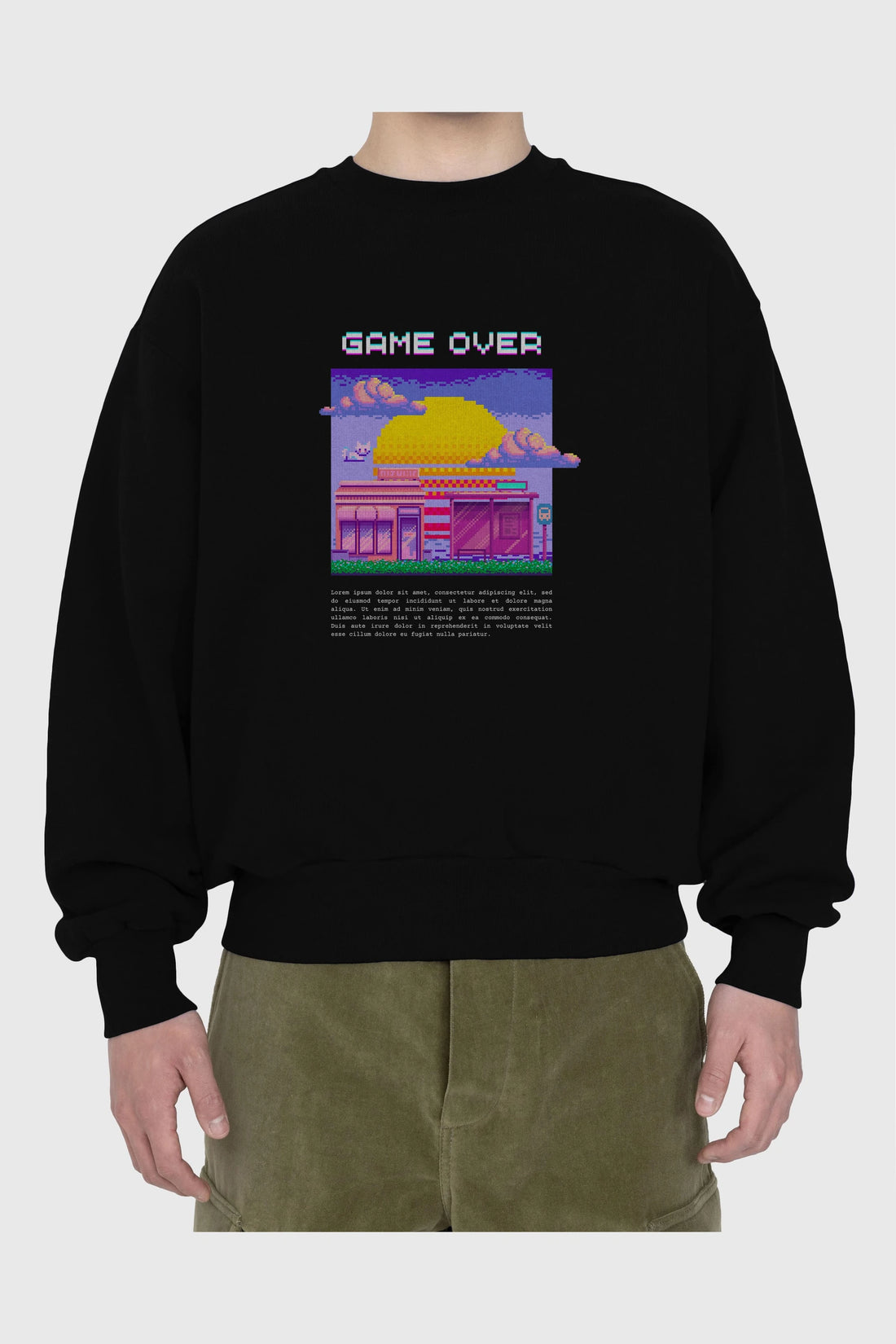 Game Over Yazılı Ön Baskılı Oversize Sweatshirt Erkek Kadın Unisex