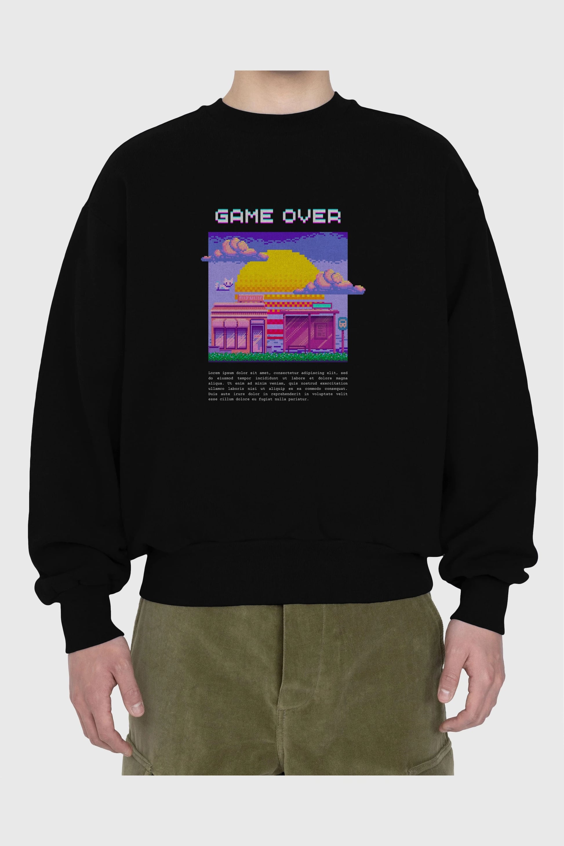 Game Over Yazılı Ön Baskılı Oversize Sweatshirt Erkek Kadın Unisex