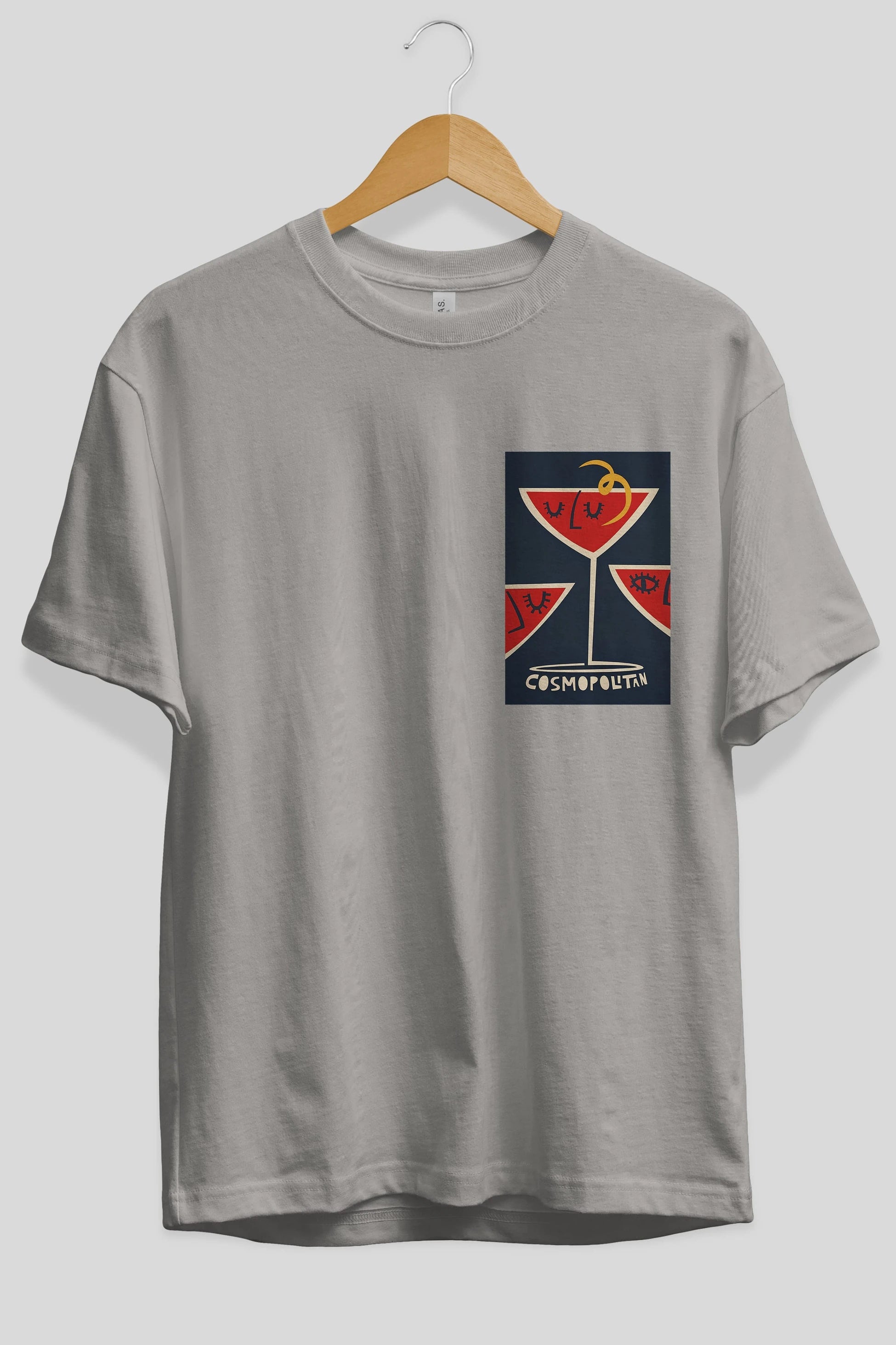 Cosmopolitan 4 Ön Sol Baskılı Oversize t-shirt Erkek Kadın Unisex %100 Pamuk Bisiklet Yaka tişort