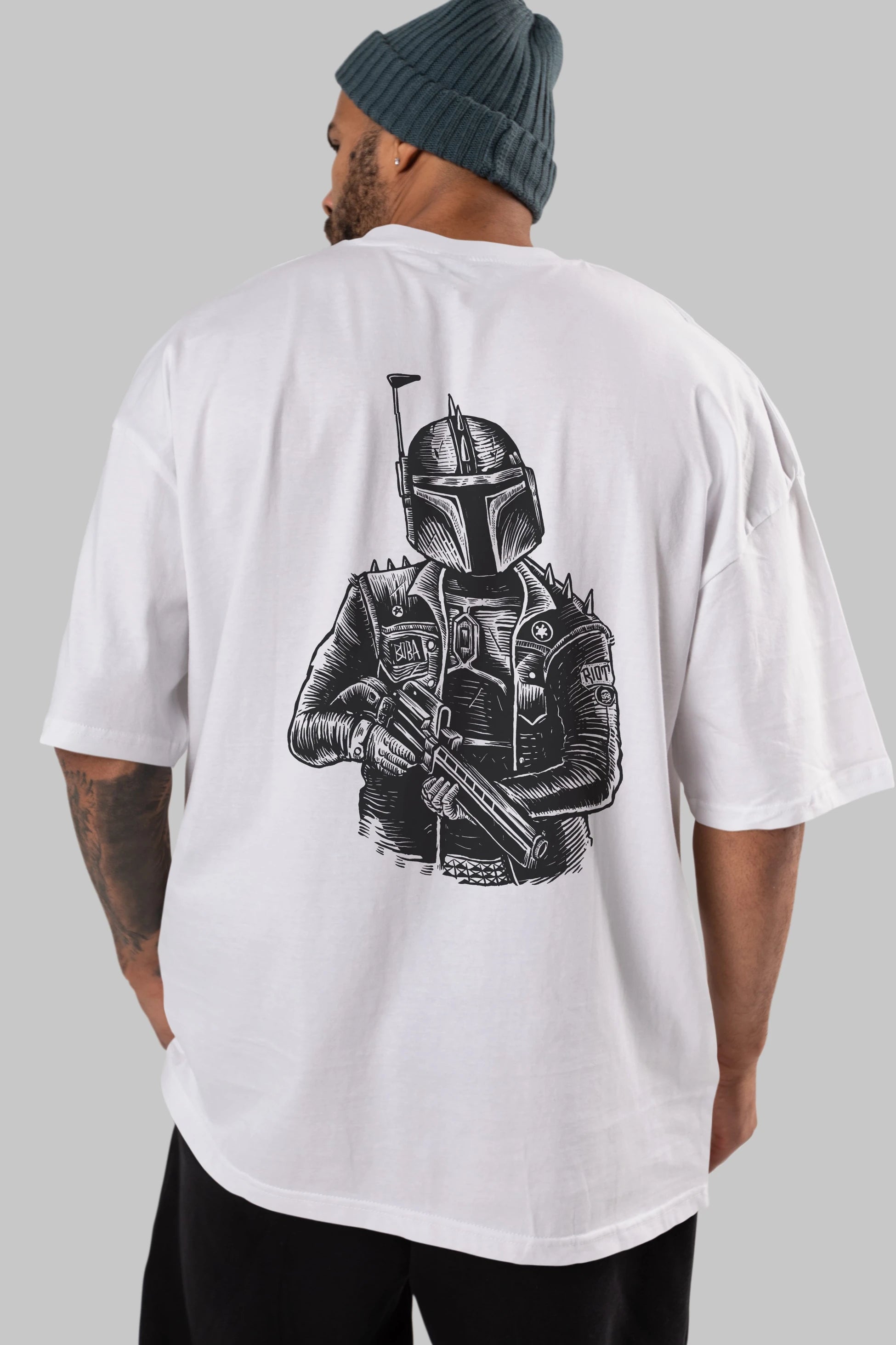 Boba Punk Arka Baskılı Oversize t-shirt Erkek Kadın Unisex %100 Pamuk