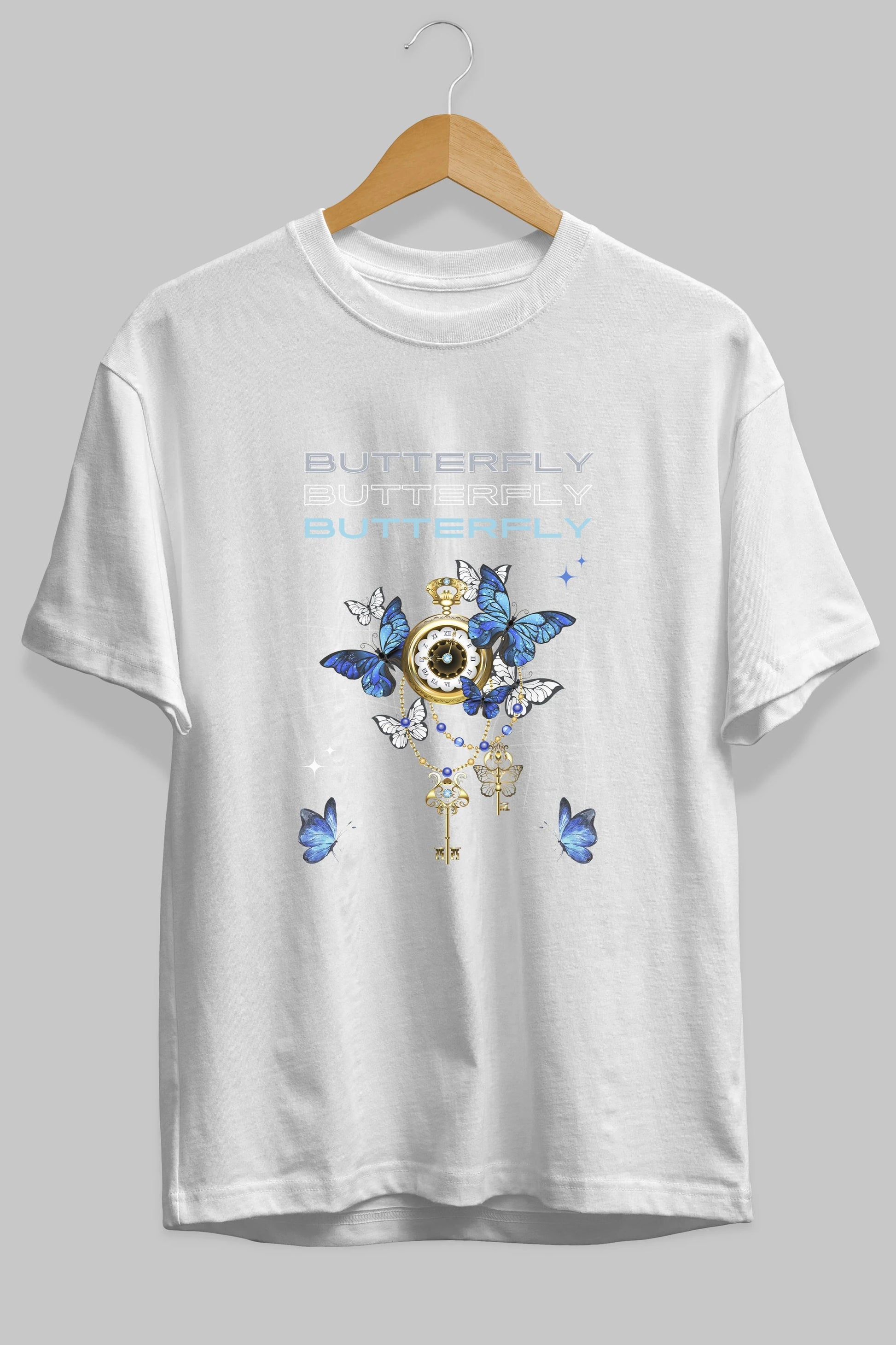 Butterfly Yazılı Ön Baskılı Oversize t-shirt Erkek Kadın Unisex