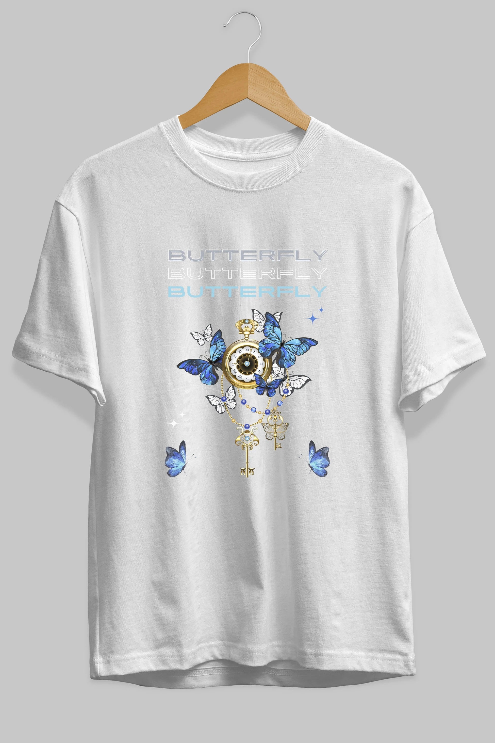 Butterfly Yazılı Ön Baskılı Oversize t-shirt Erkek Kadın Unisex