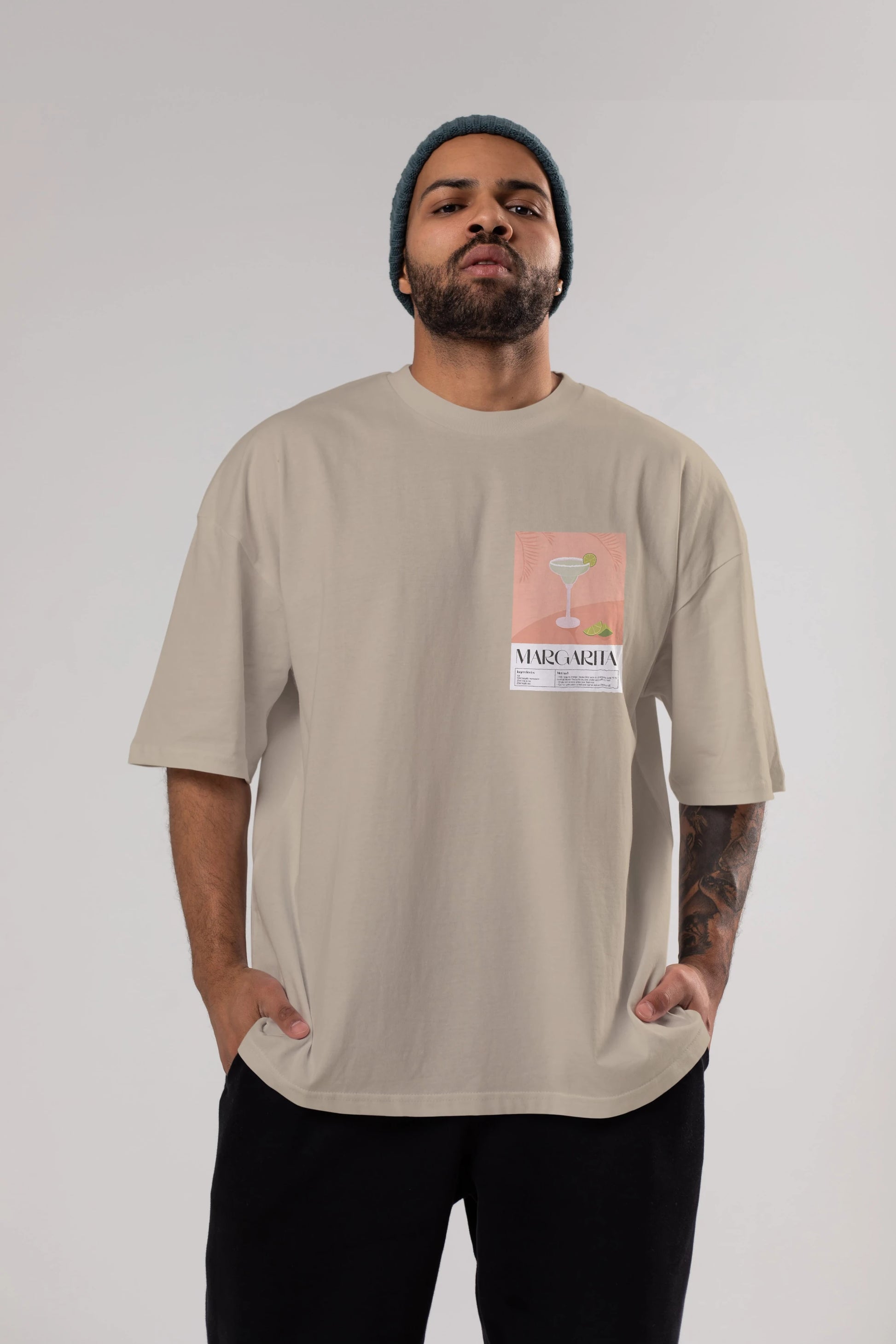 Margarita 5 Ön Sol Baskılı Oversize t-shirt Erkek Kadın Unisex %100 Pamuk Bisiklet Yaka tişort