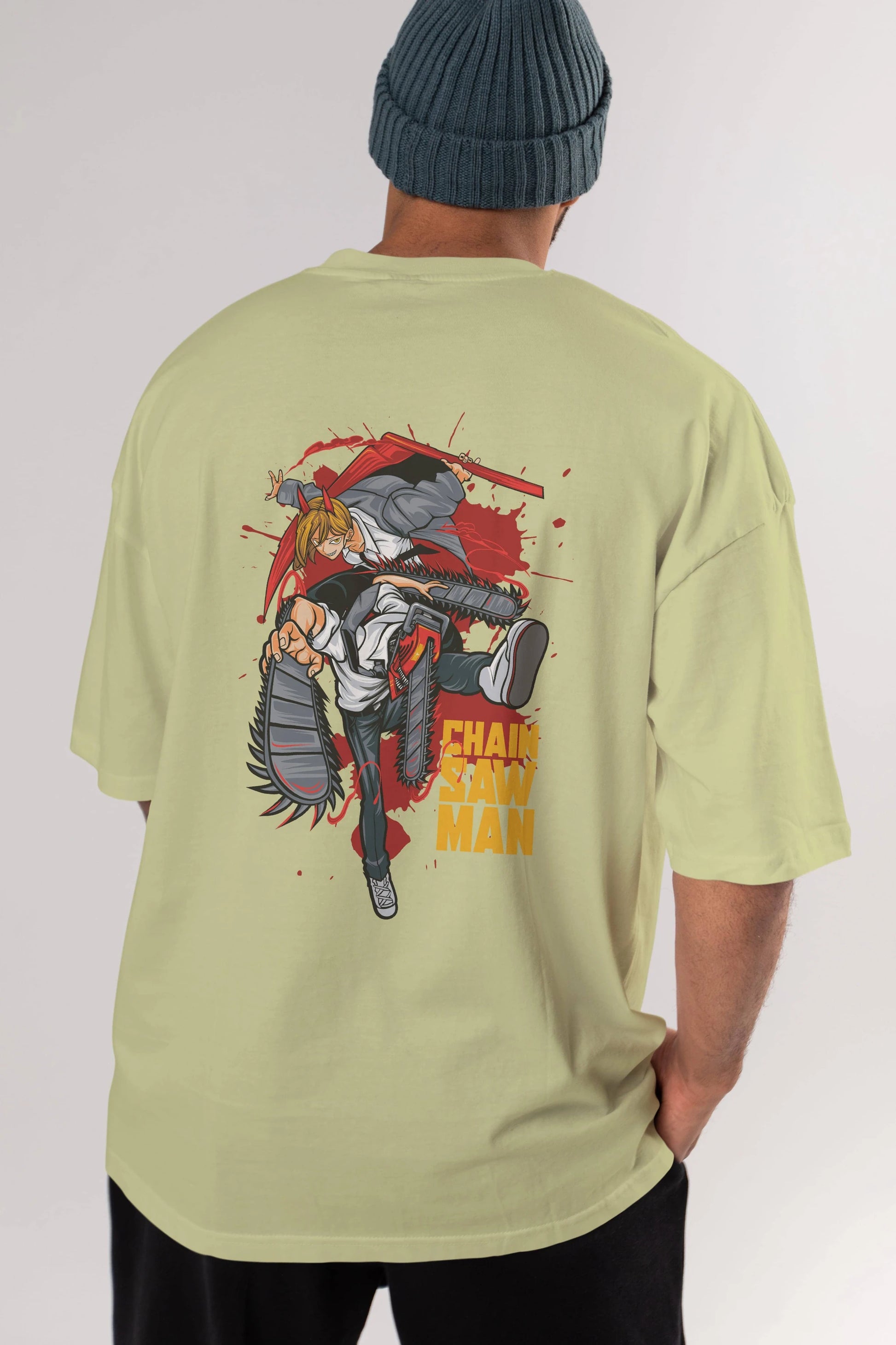 DENJI and POWER Anime Arka Baskılı Oversize t-shirt Erkek Kadın Unisex