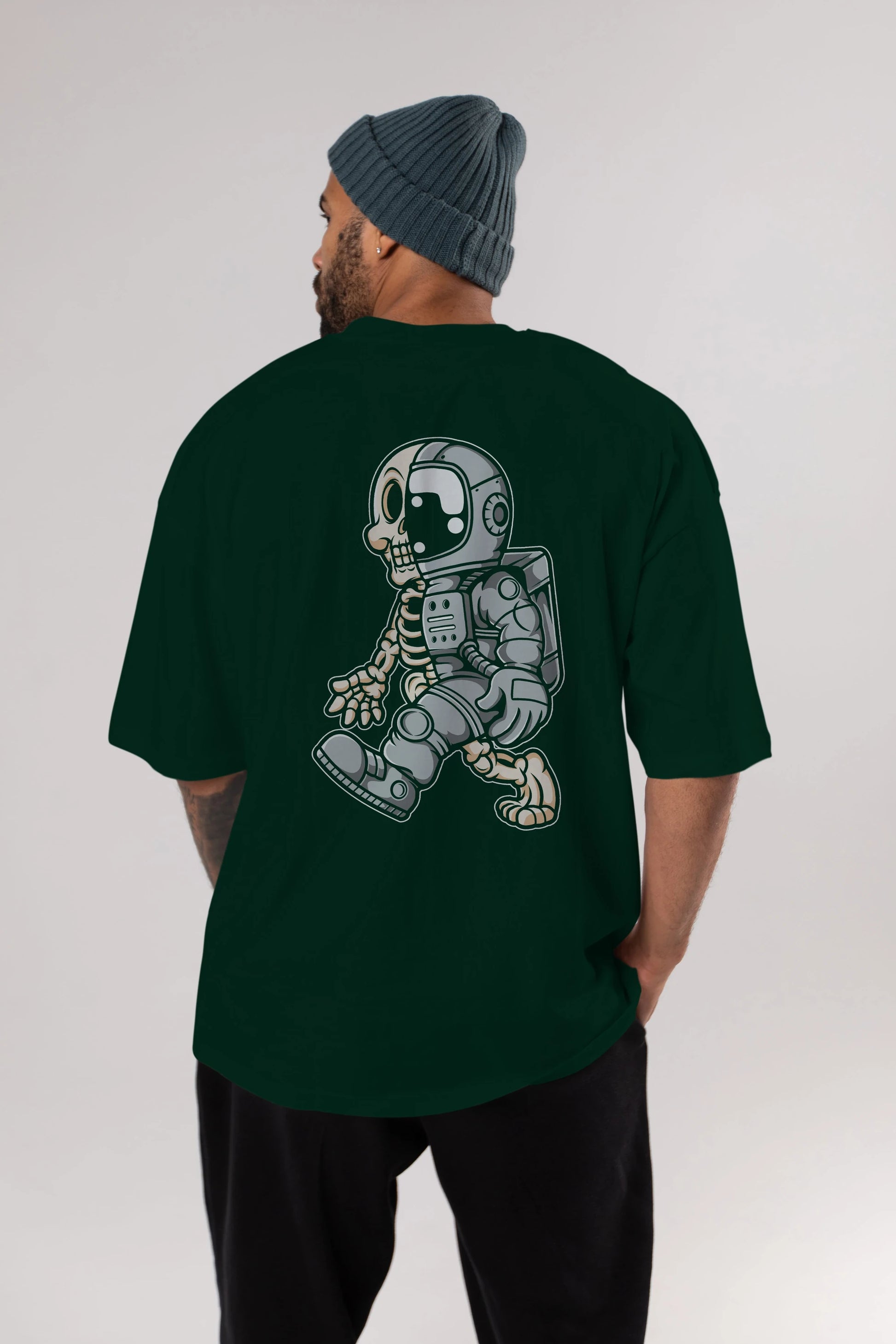 Astronaut Half Skull Arka Baskılı Oversize t-shirt Erkek Kadın Unisex