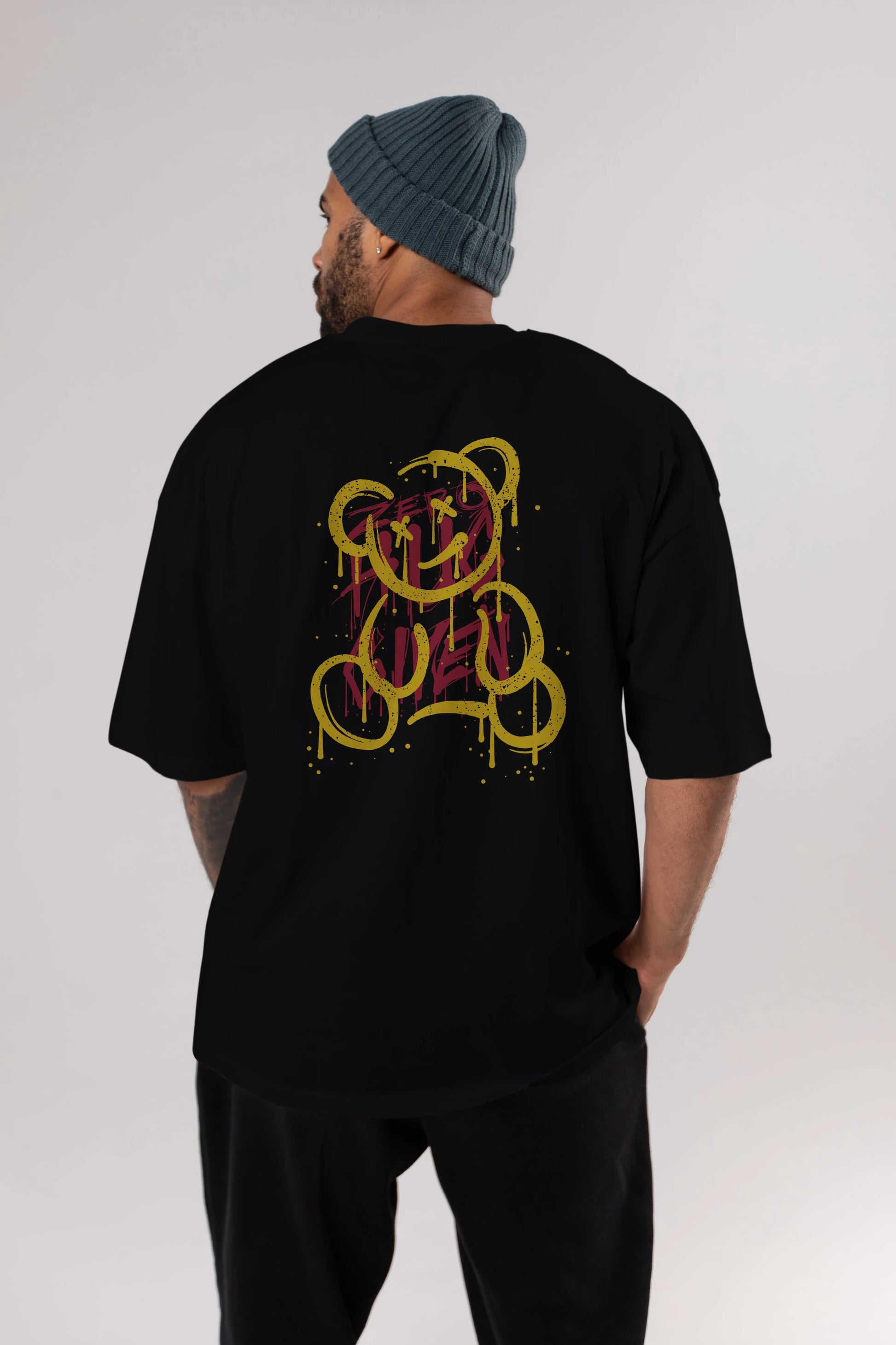 Zero Hug Bear Arka Baskılı Oversize t-shirt Erkek Kadın Unisex