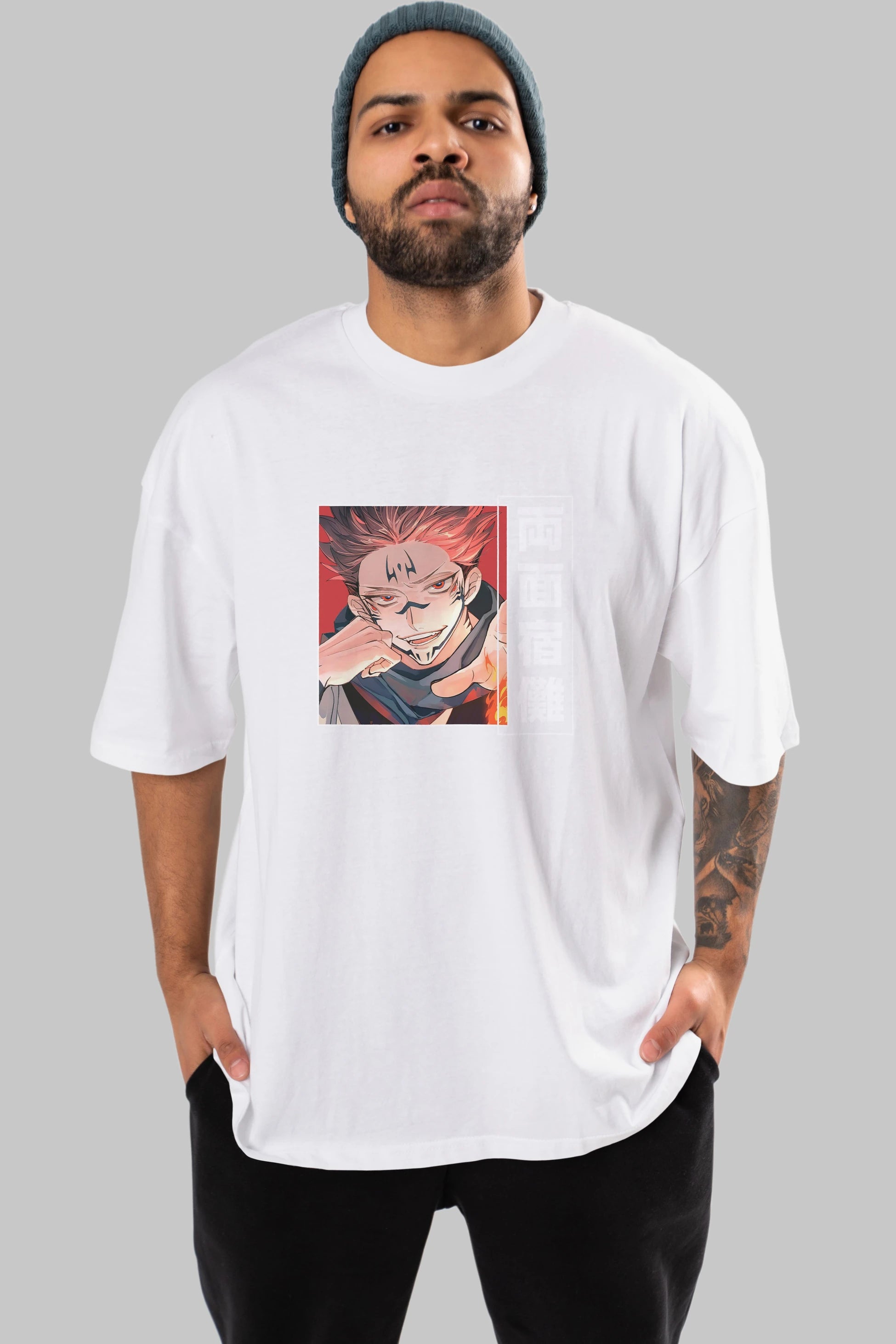Sukuna Ryoumen 4 Anime Ön Baskılı Oversize t-shirt %100 pamuk Erkek Kadın Unisex