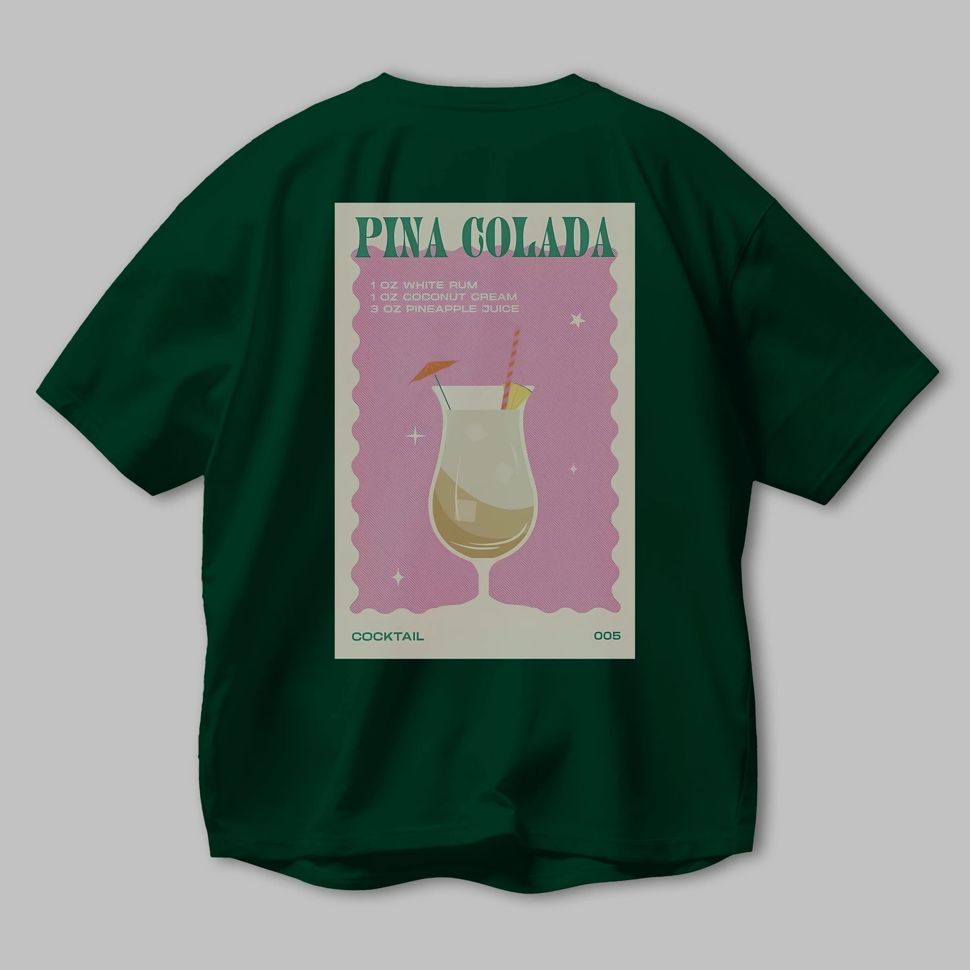 Pina Colada 3 Arka Baskılı Oversize t-shirt Erkek Kadın Unisex %100 Pamuk Bisiklet Yaka tişort