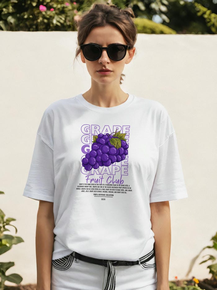 Grape Ön Baskılı Oversize t-shirt Erkek Kadın Pamuk Bisiklet Yaka tişort