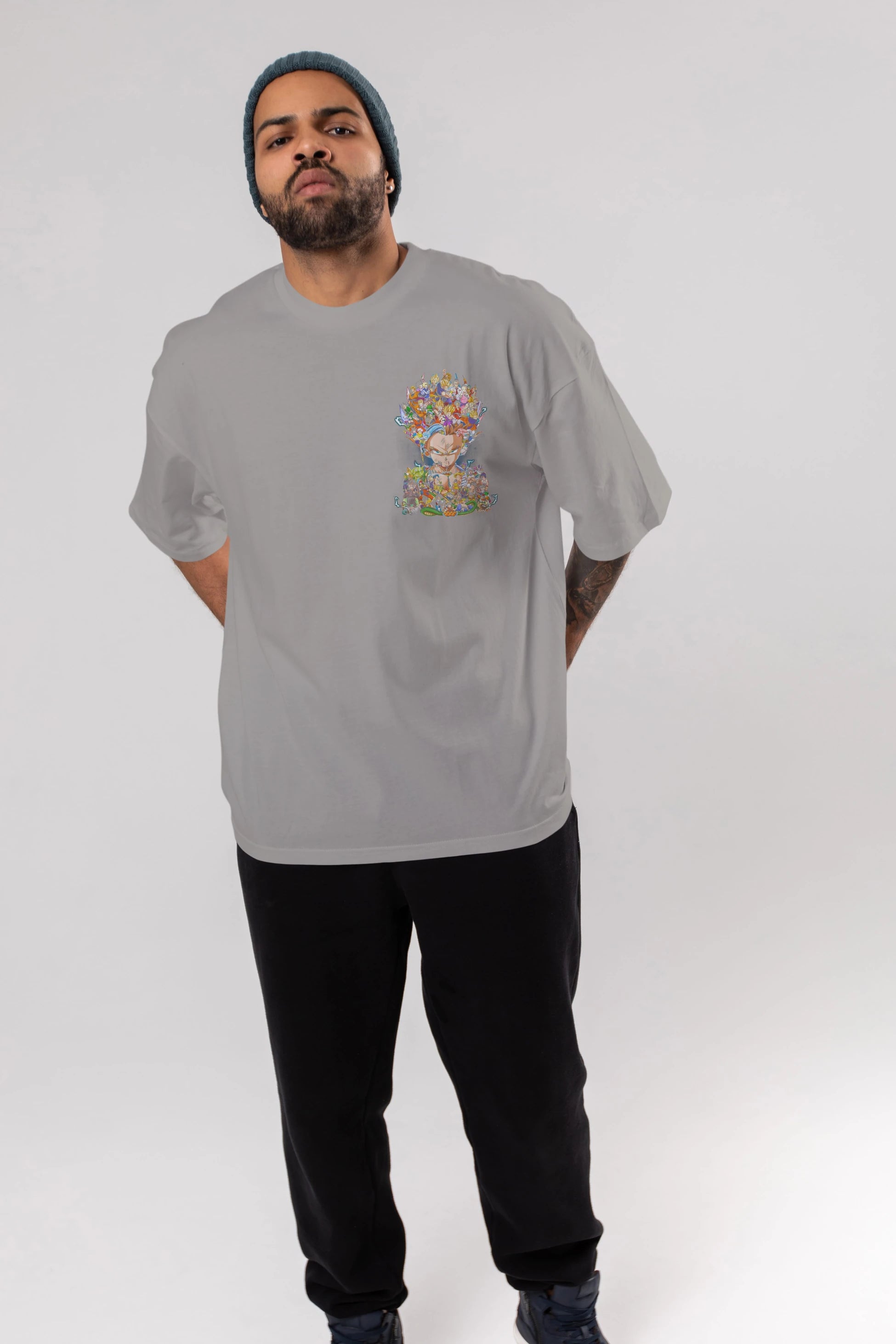 DRAGON BALL ART (2) Ön Sol Baskılı Oversize t-shirt Erkek Kadın Unisex %100 Pamuk Bisiklet Yaka tişort