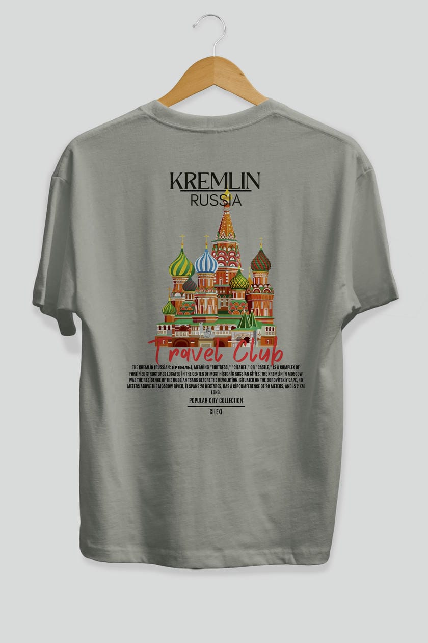 Kremlin Russia Arka Baskılı Oversize t-shirt Erkek Kadın Pamuk Bisiklet Yaka tişort