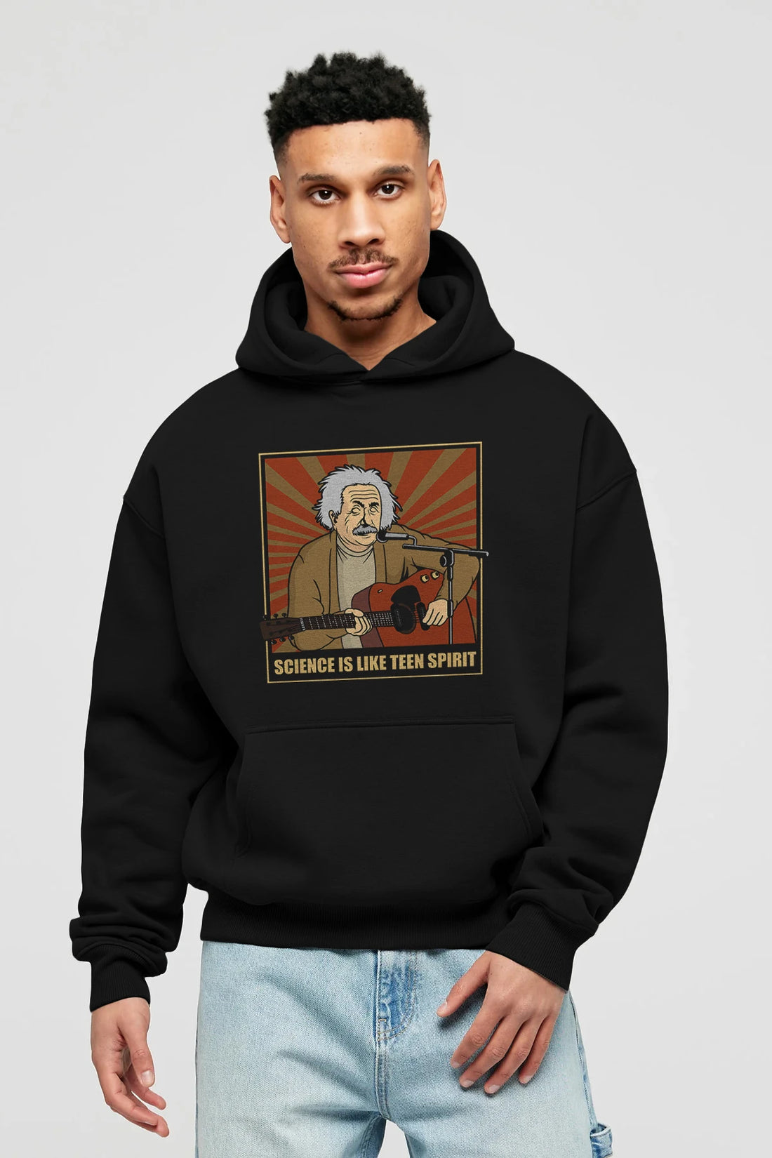 Kurt Einstein Ön Baskılı Hoodie Oversize Kapüşonlu Sweatshirt Erkek Kadın Unisex