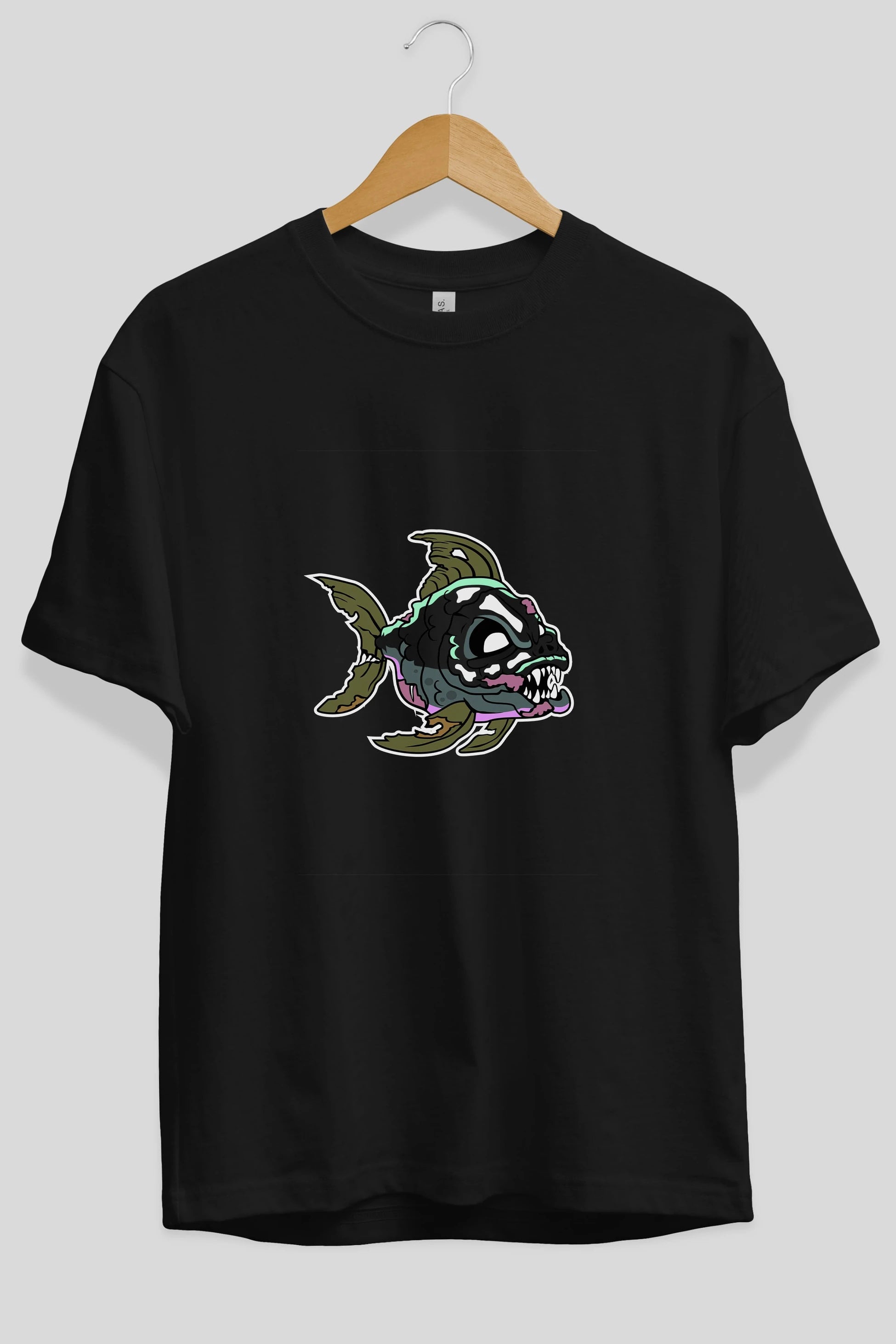 Fish Monster Ön Baskılı Oversize t-shirt Erkek Kadın Unisex %100 Pamuk tişort