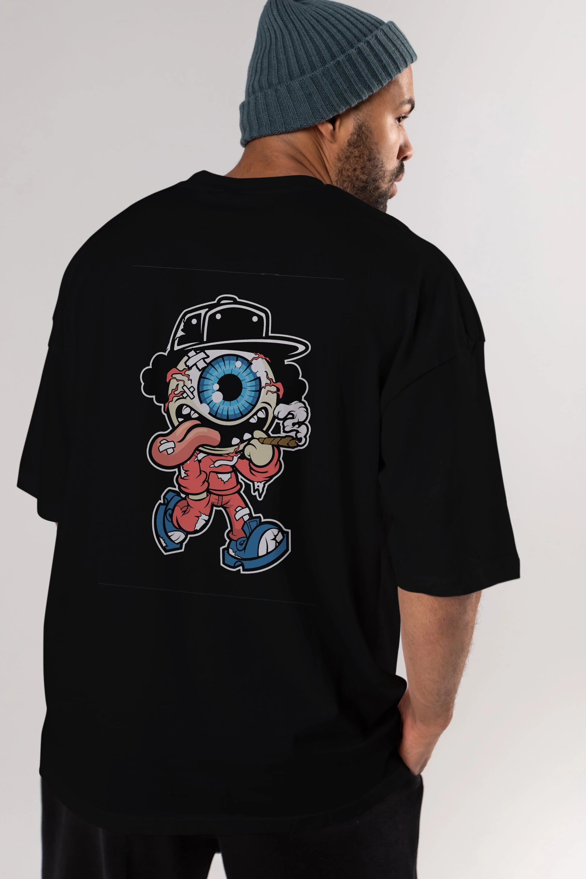 Eyeball Monster Arka Baskılı Oversize t-shirt Erkek Kadın Unisex %100 Pamuk tişort