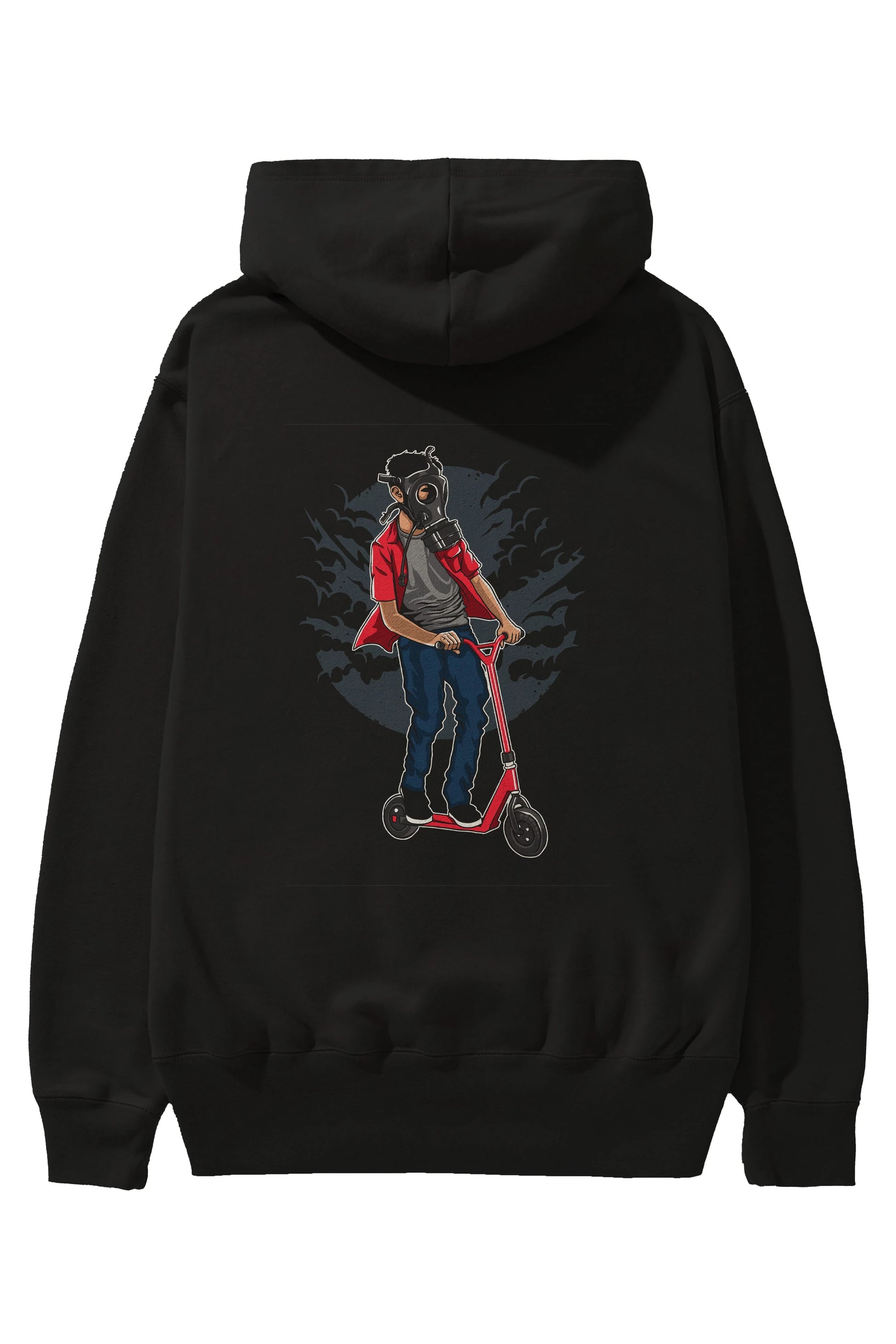 Gasmask Rider Arka Baskılı Hoodie Oversize Kapüşonlu Sweatshirt Erkek Kadın Unisex