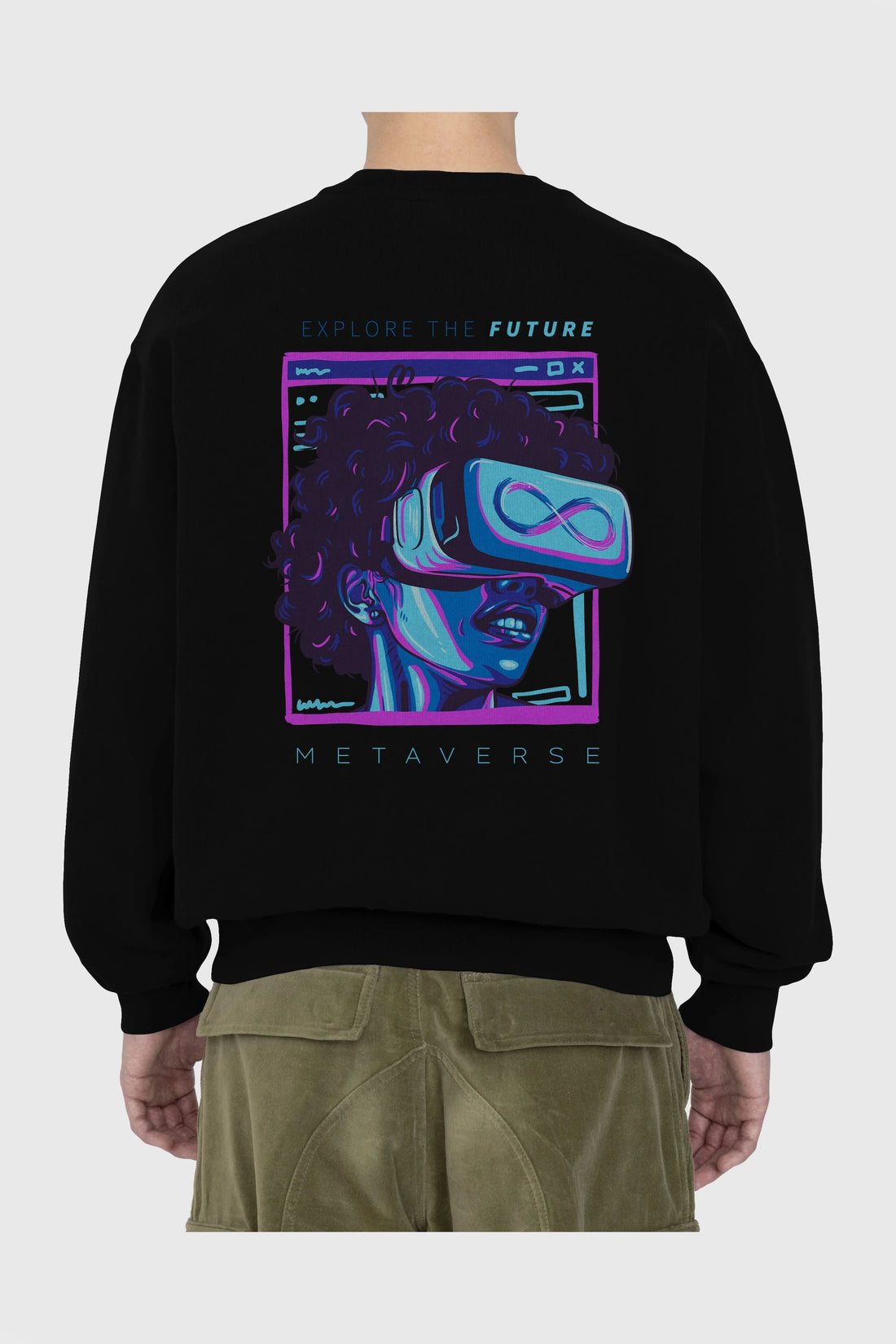 Metaverse Arka Baskılı Oversize Sweatshirt Erkek Kadın Unisex