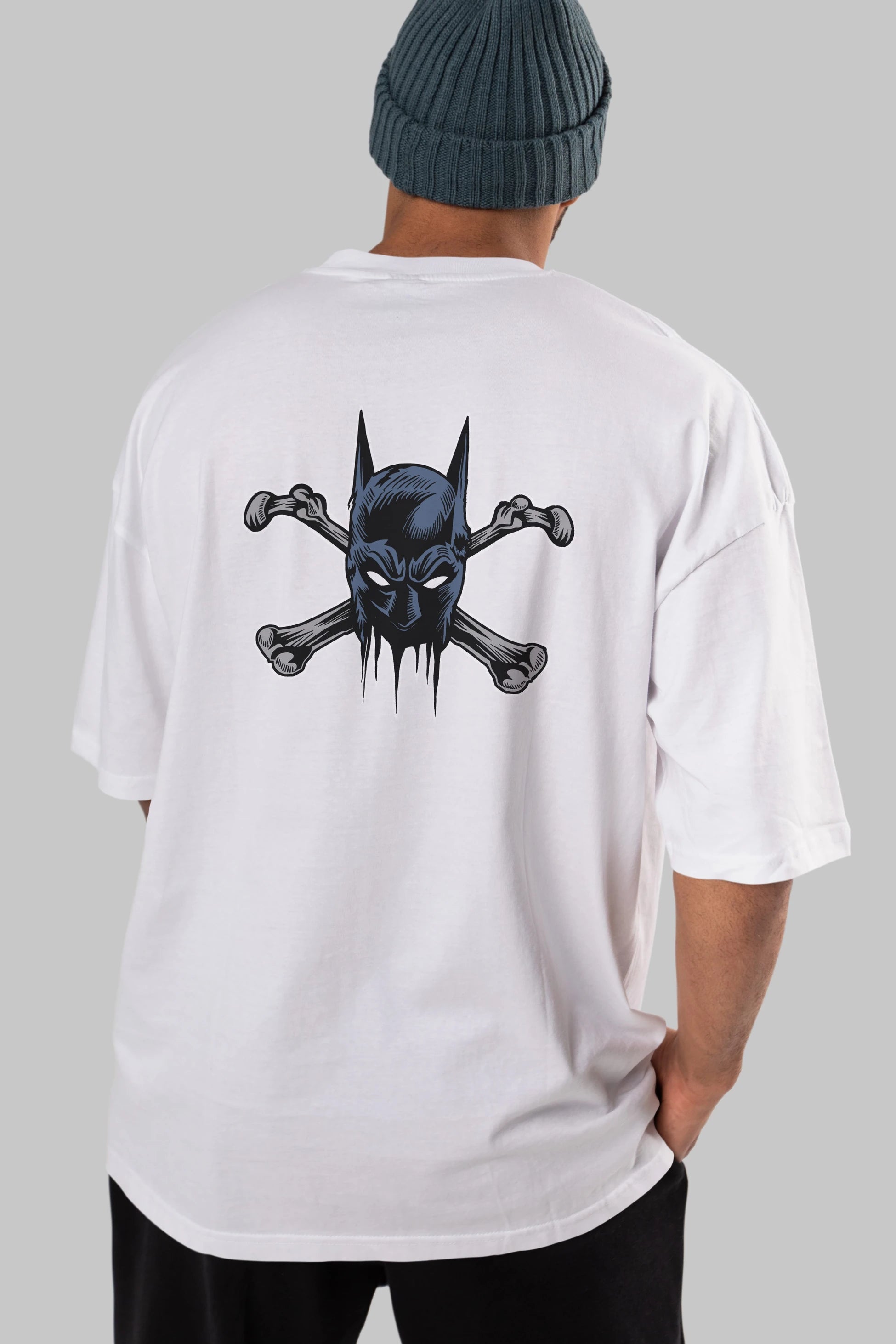 Batbones Arka Baskılı Oversize t-shirt Erkek Kadın Unisex %100 Pamuk