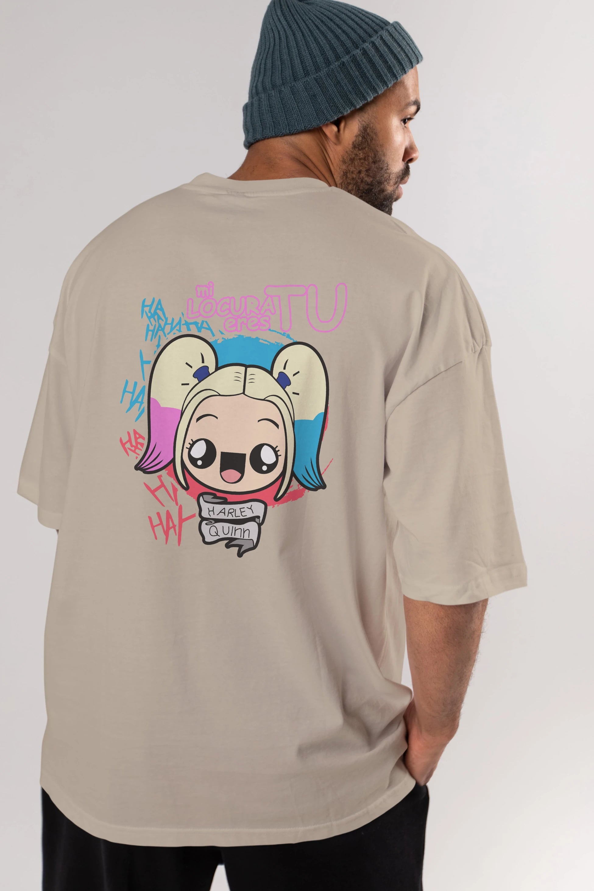 Harley Quinn Arka Baskılı Oversize t-shirt Erkek Kadın Unisex %100 Pamuk Bisiklet Yaka tişort