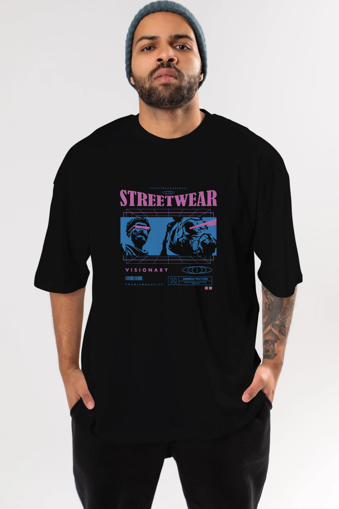 Streetwear Visionary Ön Baskılı Oversize t-shirt Erkek Kadın Unisex